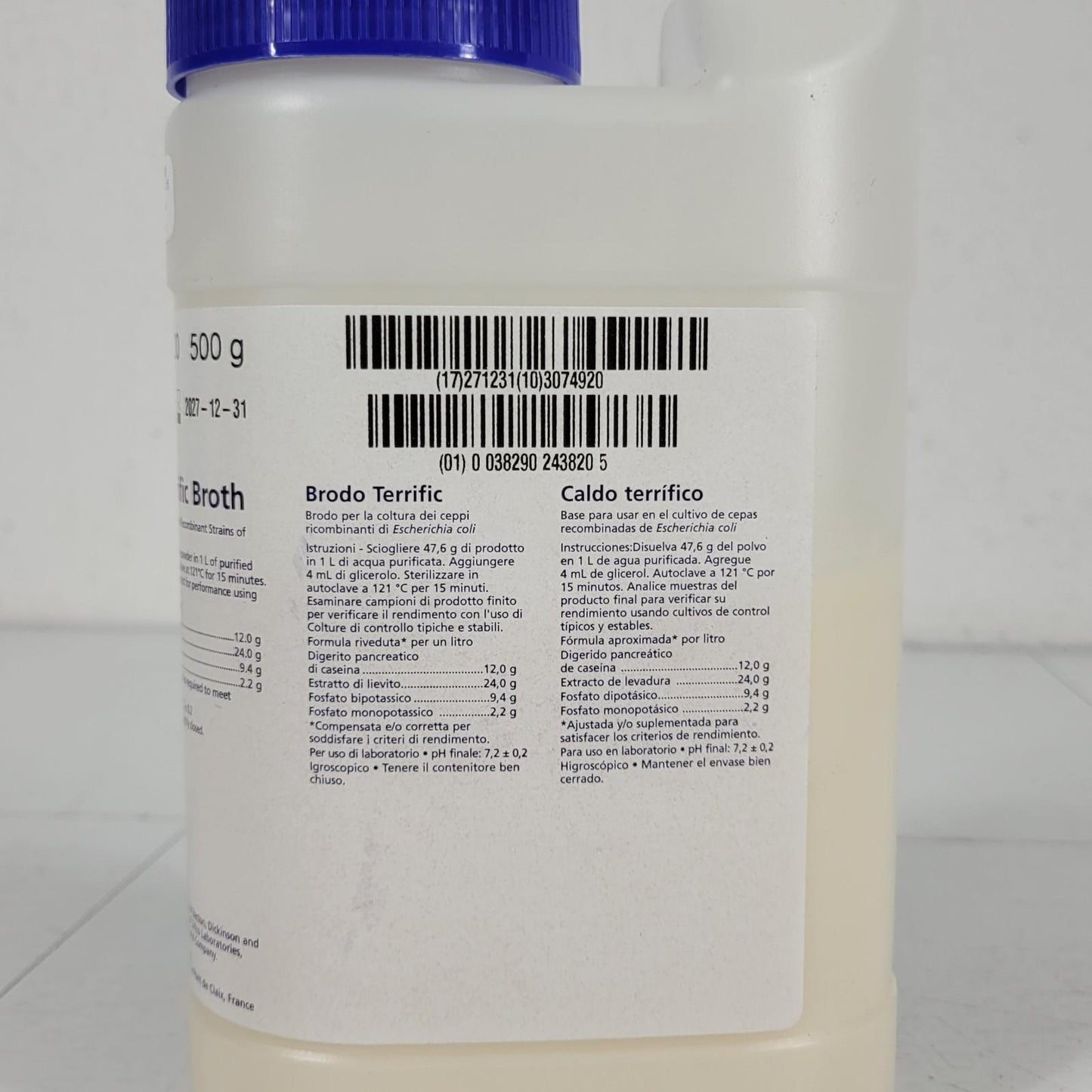 Becton Dickson BD Difco 243820 Terrific Broth Cultivation Recombinant 500 g