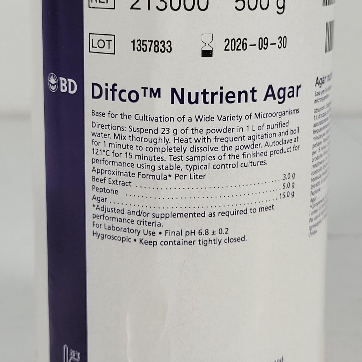 Becton BD Difco 213000 Nutrient Agar Powder Cultivation Microorganisms 500g