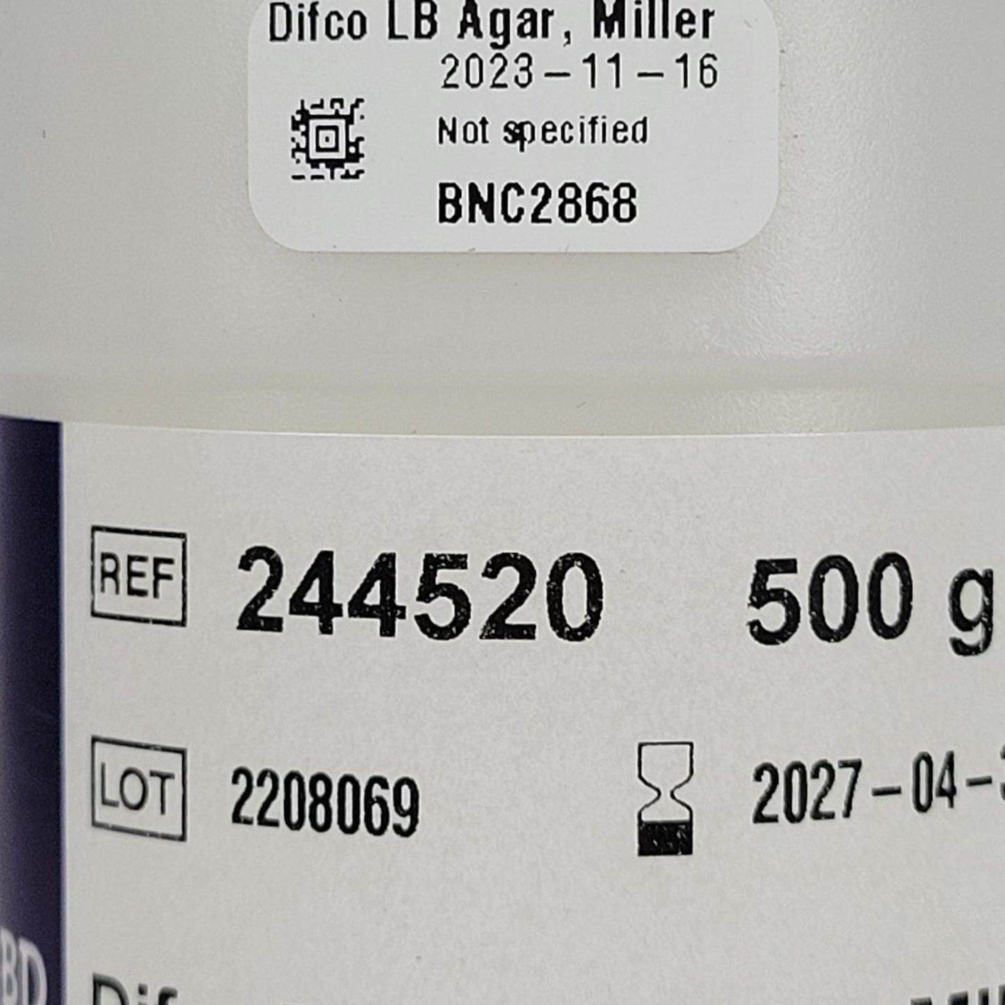 BD Difco 244520 LB Agar, Miller (Laura-Bertani) Base Maintianing E. coli 500 g