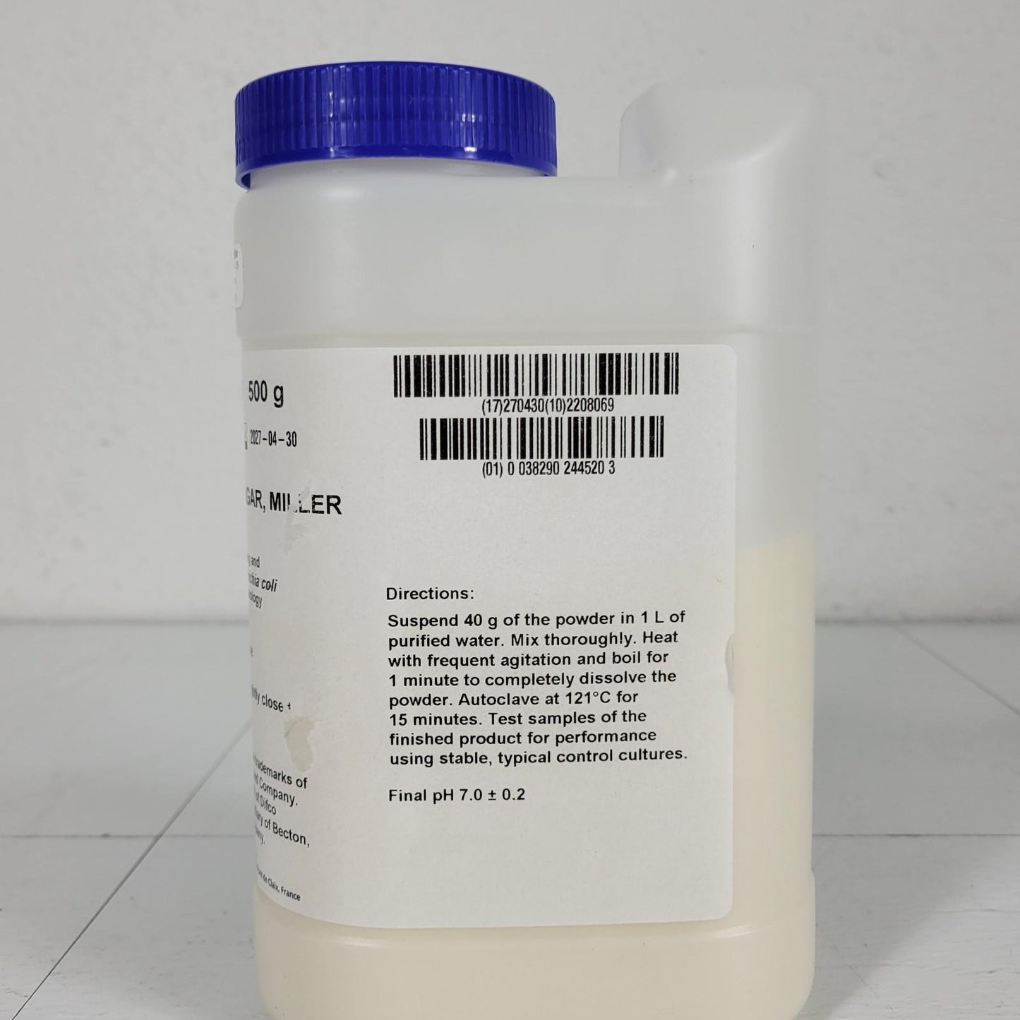 BD Difco 244520 LB Agar, Miller (Laura-Bertani) Base Maintianing E. coli 500 g