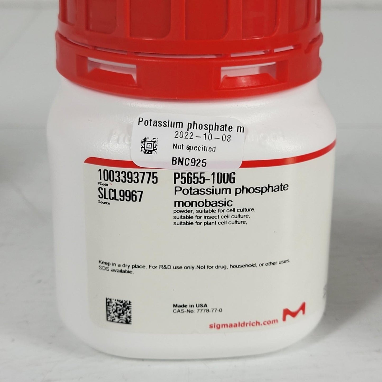 Sigma-Aldrich G8270 Dextrose P5655 Potassium Phosphate Monobasic C0750 Caffeine