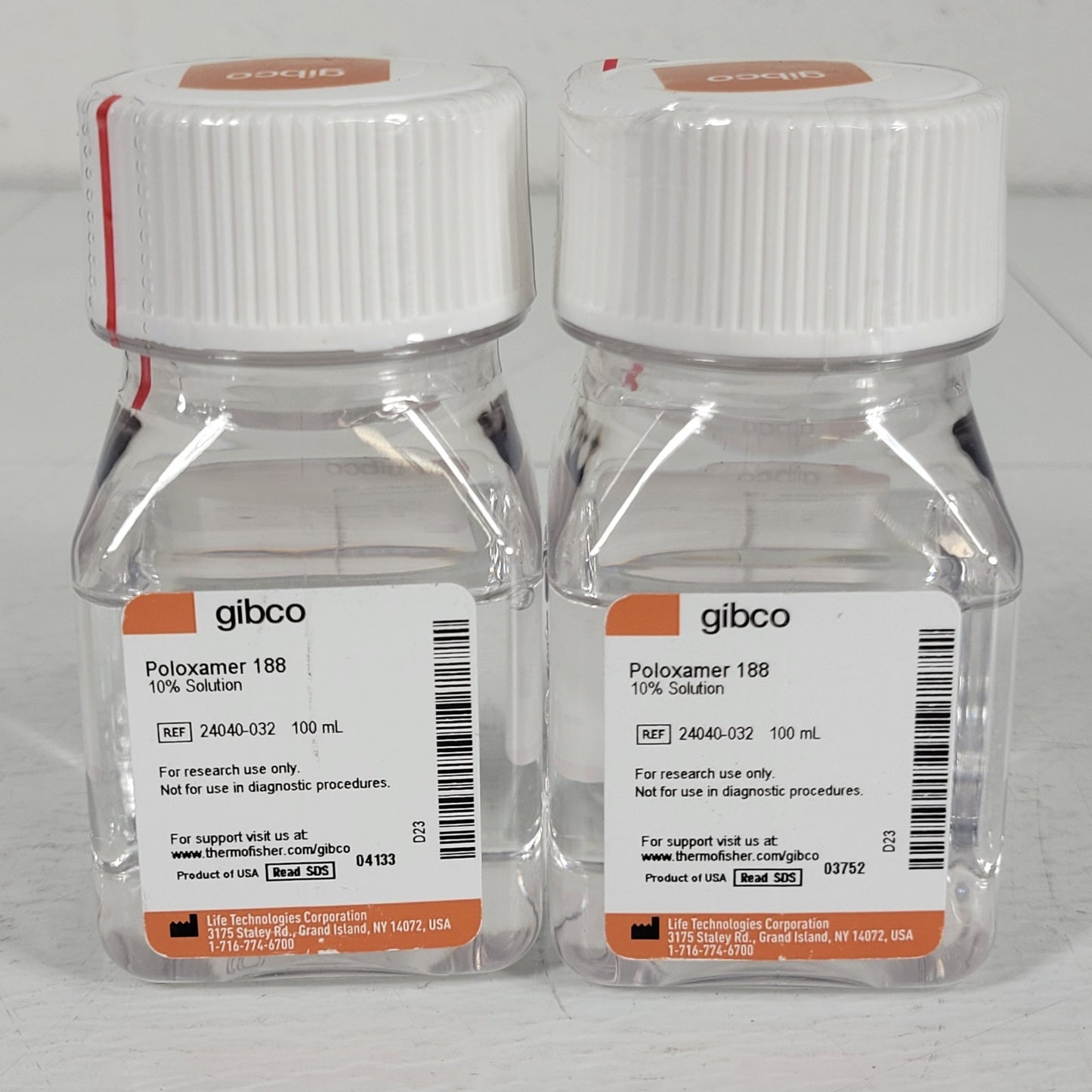 Lot of 2 Gibco 24040-032 Poloxamer 188 Non-ionic Surfactant 10% 100 mL Each