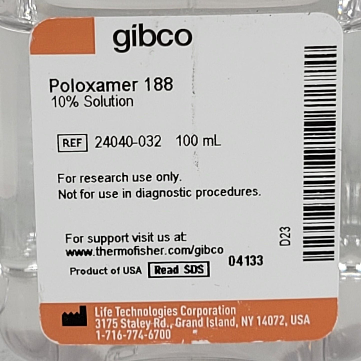 Lot of 2 Gibco 24040-032 Poloxamer 188 Non-ionic Surfactant 10% 100 mL Each