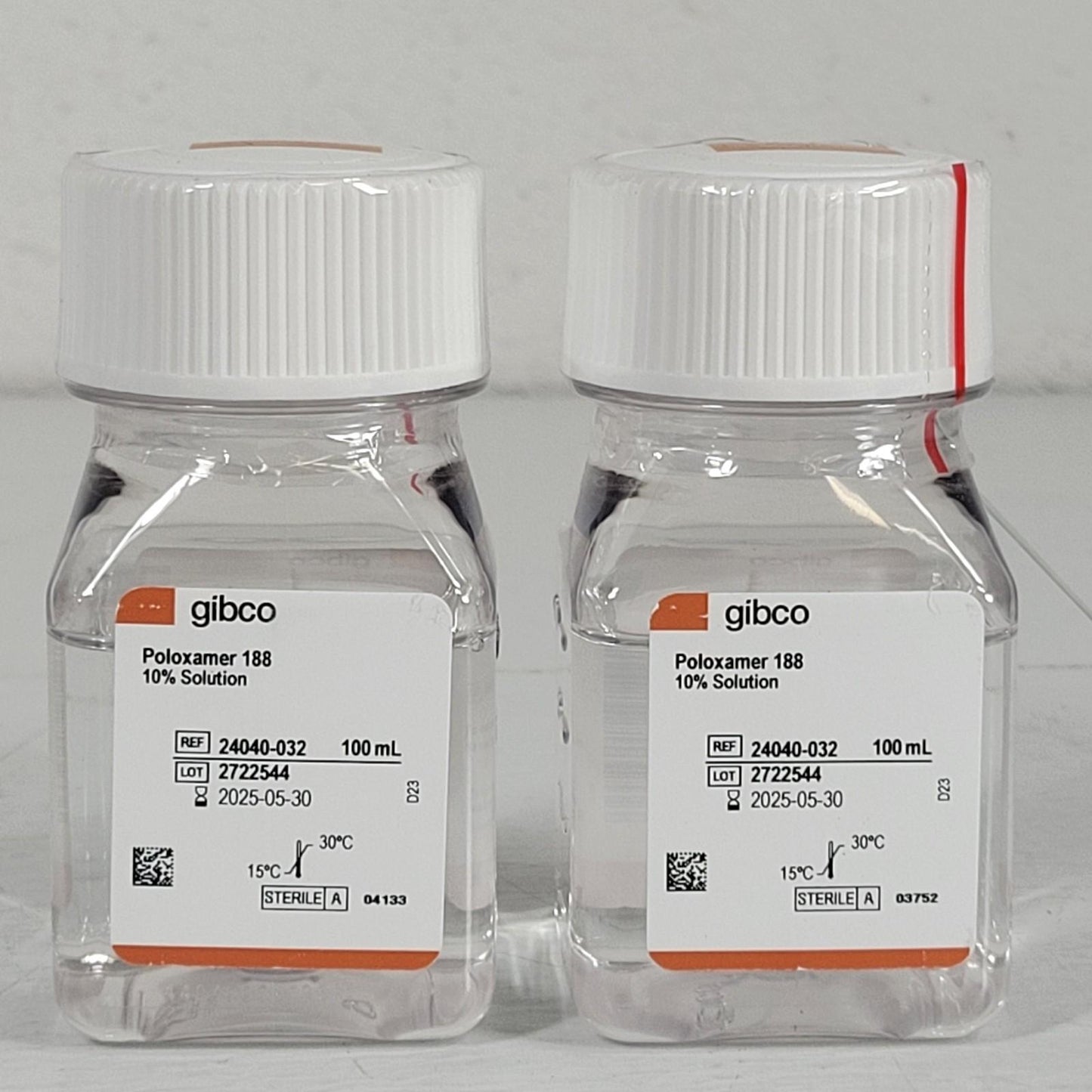 Lot of 2 Gibco 24040-032 Poloxamer 188 Non-ionic Surfactant 10% 100 mL Each