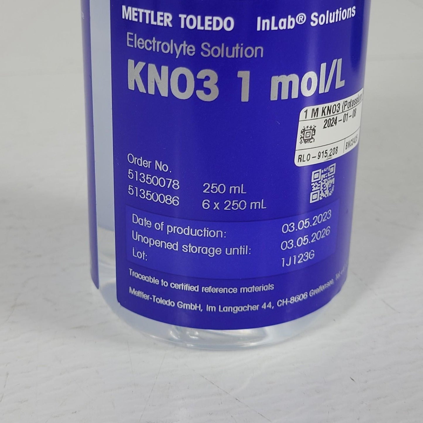 Mettler Toledo 51350078 Electrolyte Solution KNO3 1 mol/L 250 mL pH
