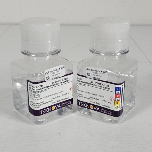 Lot of 2 Teknova 2P0355 qPCR Proteinase K Buffer 100 mL Each