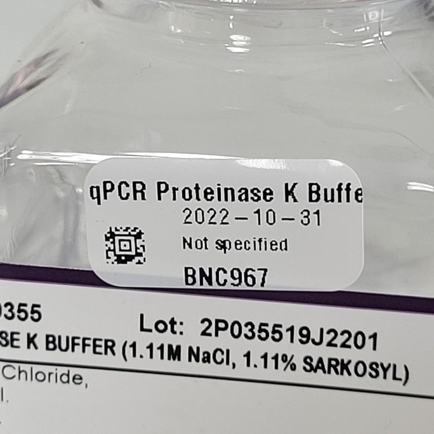Lot of 2 Teknova 2P0355 qPCR Proteinase K Buffer 100 mL Each
