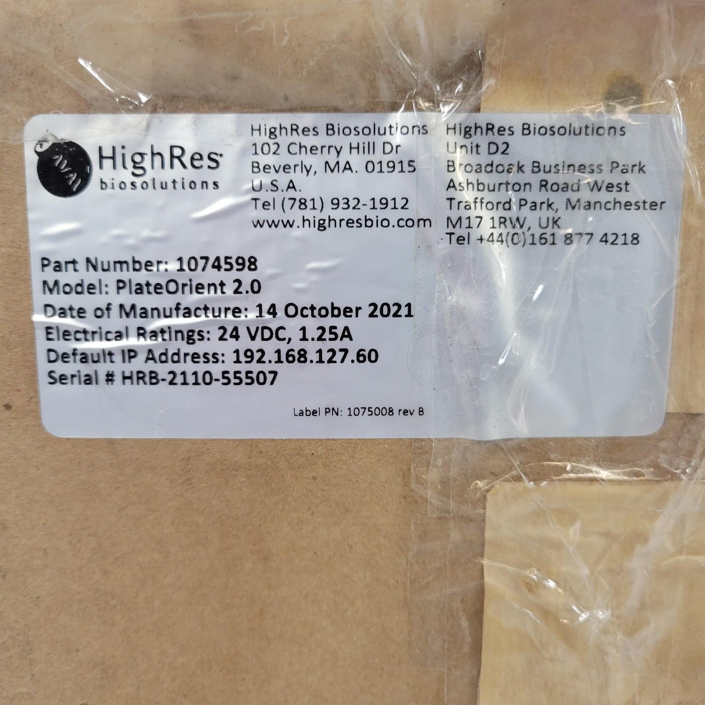 HighRes Biosolutions 1074598 PlateOrient 2.0 Automated Microplate Orientator