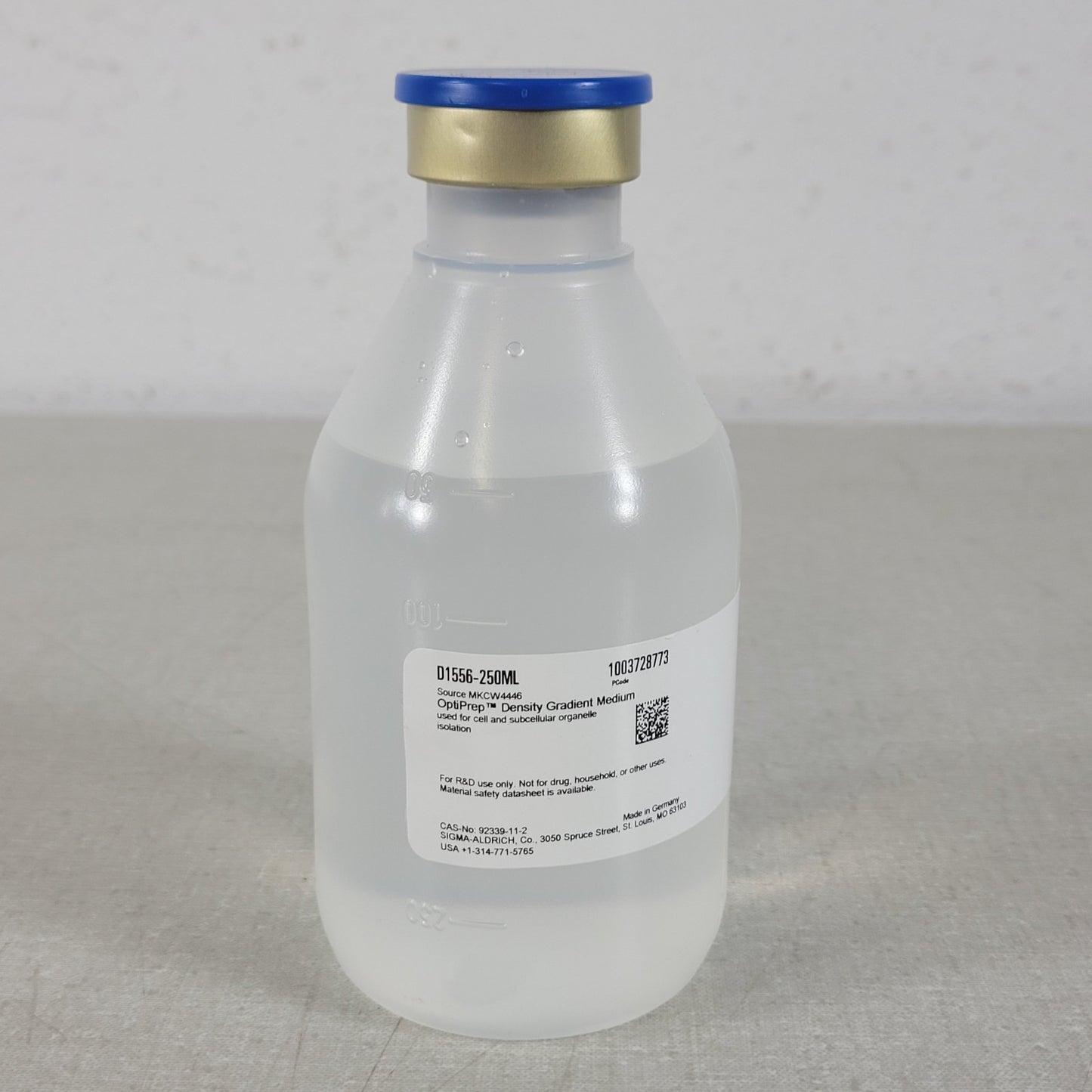 Sigma-Aldrich Millipore D1556-250mL OptiPrep Density Gradient Medium Iodixanol