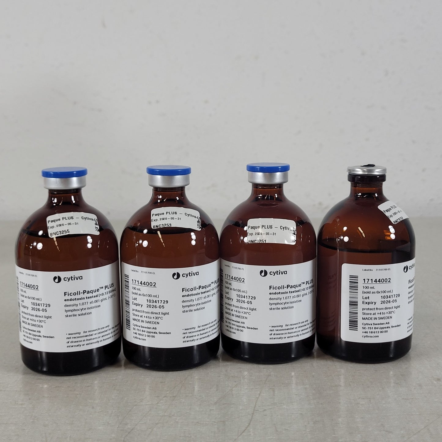 Lot of 4 Cytiva 17144002 Ficoll-Paque PLUS Density Gradient Media ~100mL Each