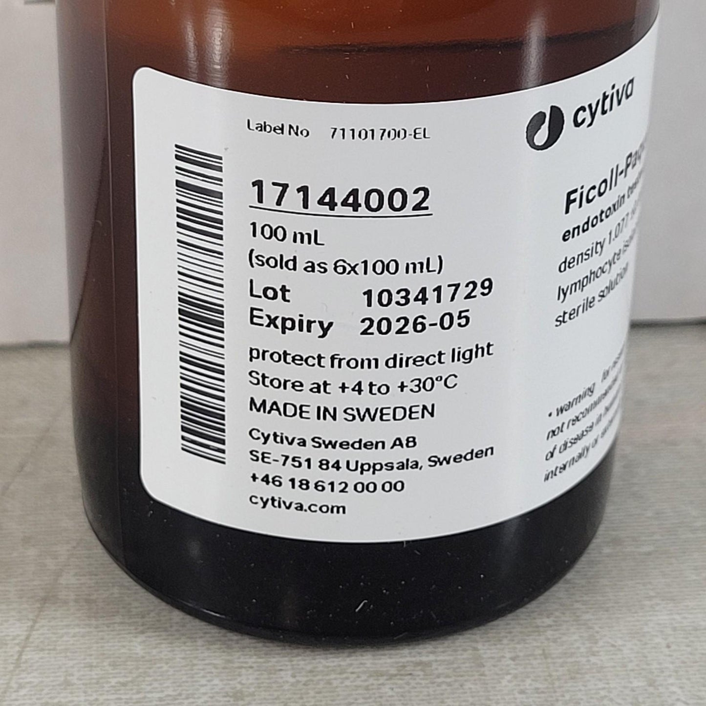 Lot of 4 Cytiva 17144002 Ficoll-Paque PLUS Density Gradient Media ~100mL Each