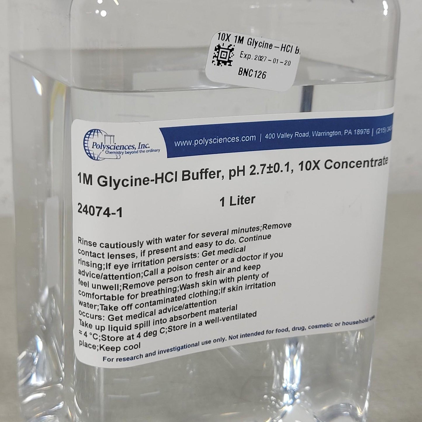 Polysciences 24074-1 1M Glycine -HCl Buffer pH 2.7±0.1 10X Concentrate 1 Liter
