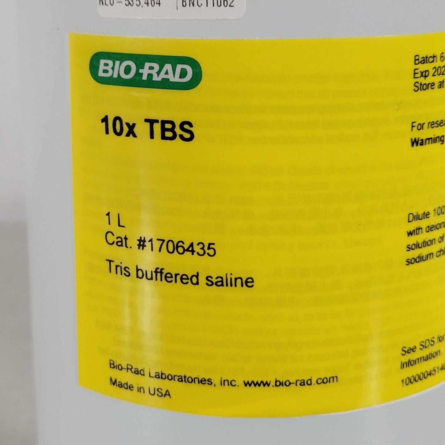 Bio-Rad 1706435 10X TBS Tris Buffered Saline 1 Liter