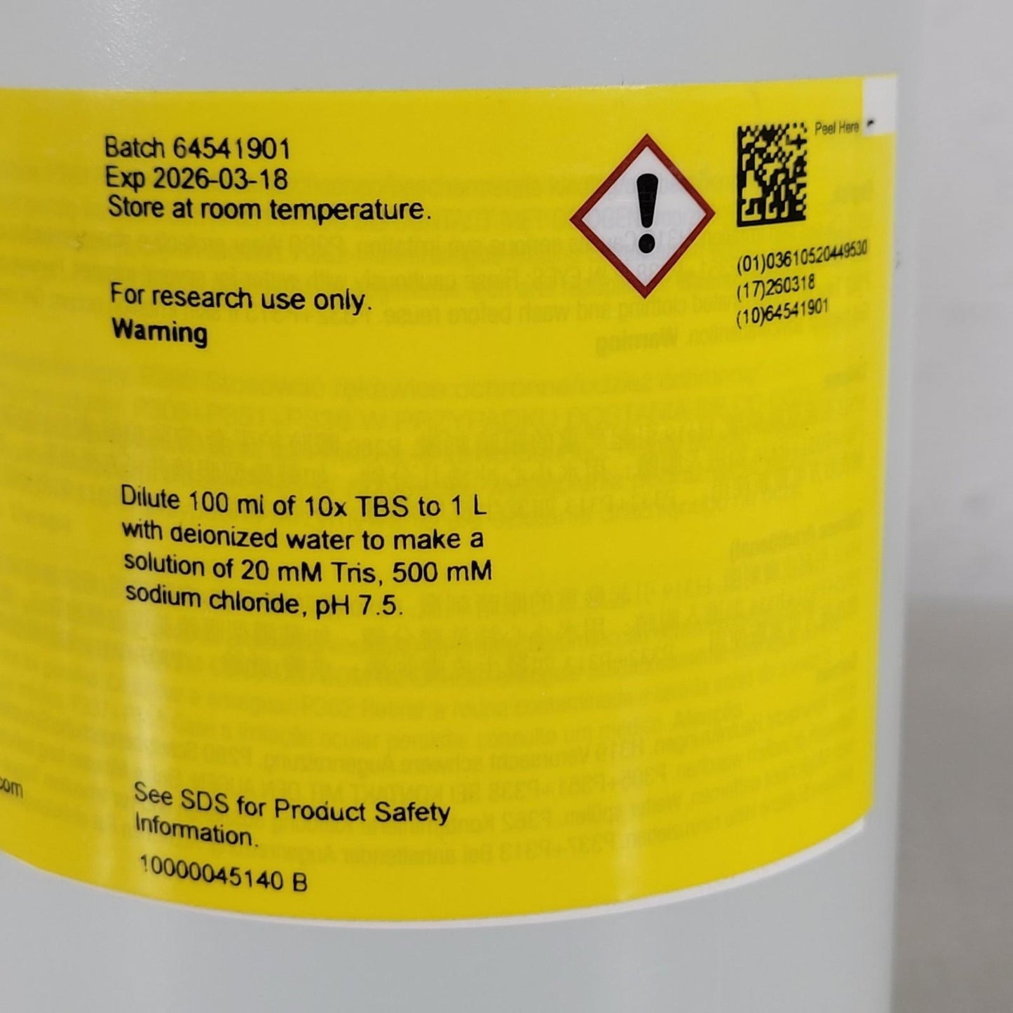 Bio-Rad 1706435 10X TBS Tris Buffered Saline 1 Liter