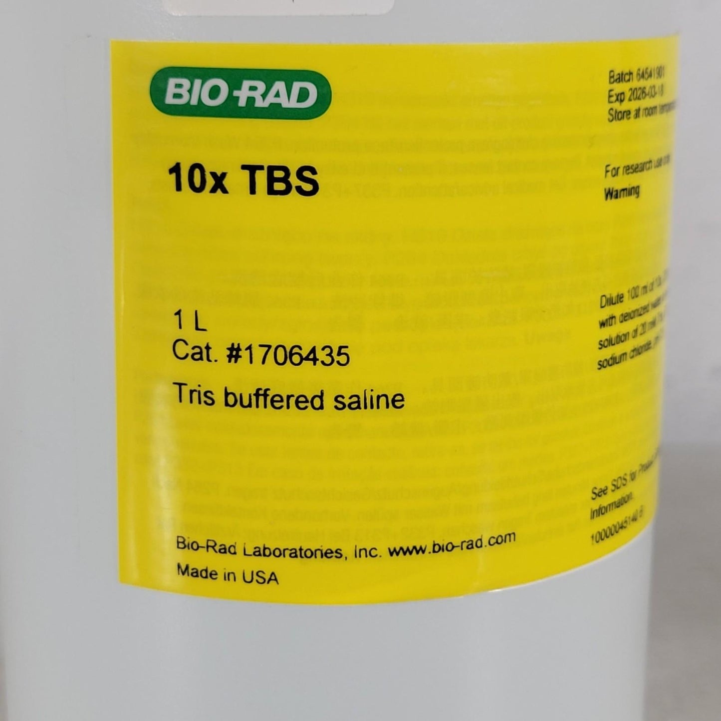 Bio-Rad 1706435 10X TBS Tris Buffered Saline 1 Liter