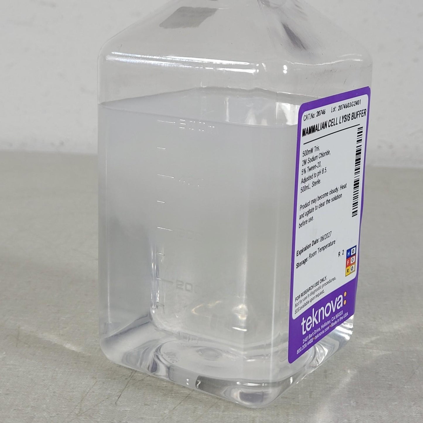 Teknova 20746 Mammalian Cell Lysis Buffer 500 mL Sterile pH 8.5