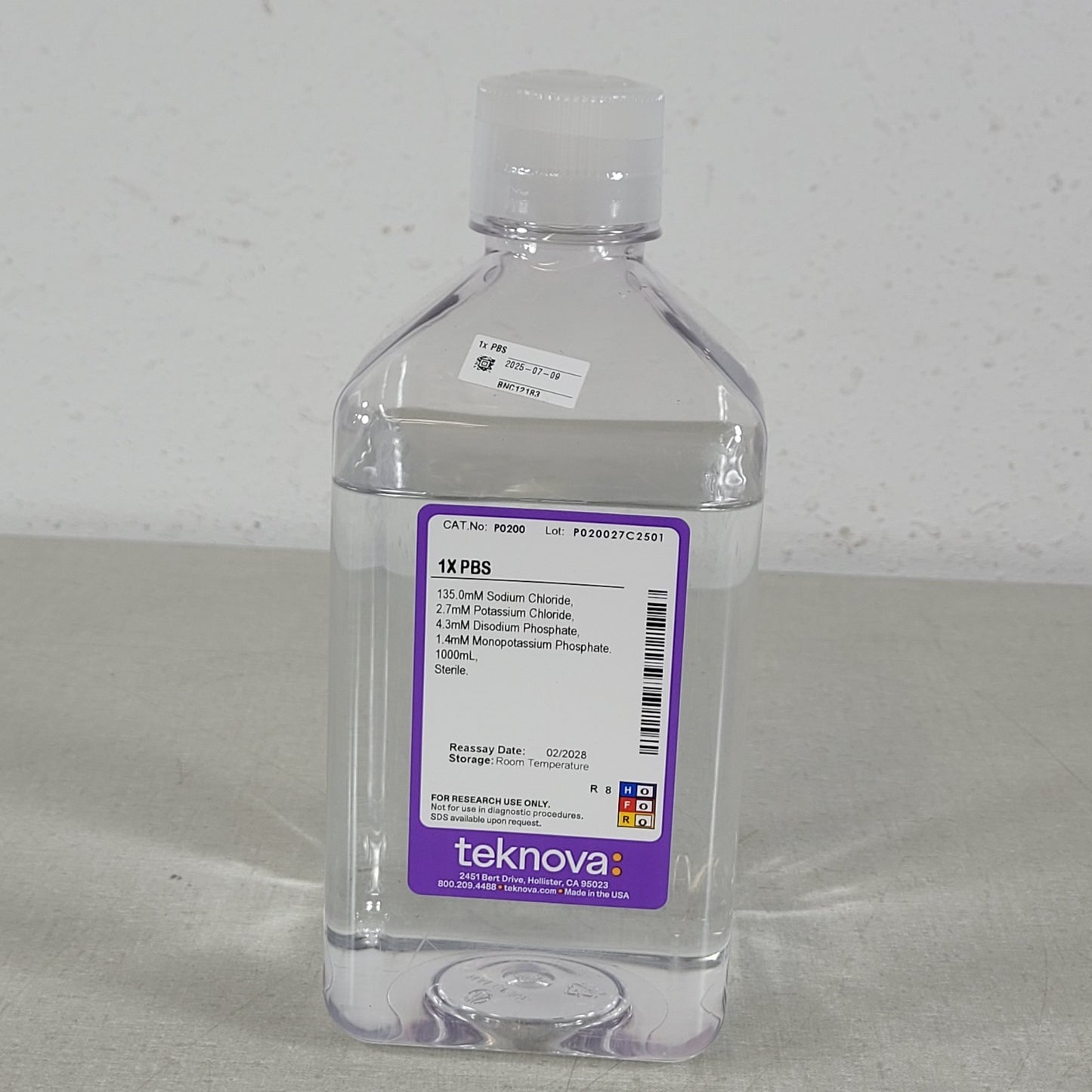 Teknova P0200 1X Phosphate-Buffered Saline PBS pH 7.4 Sterile 1000mL