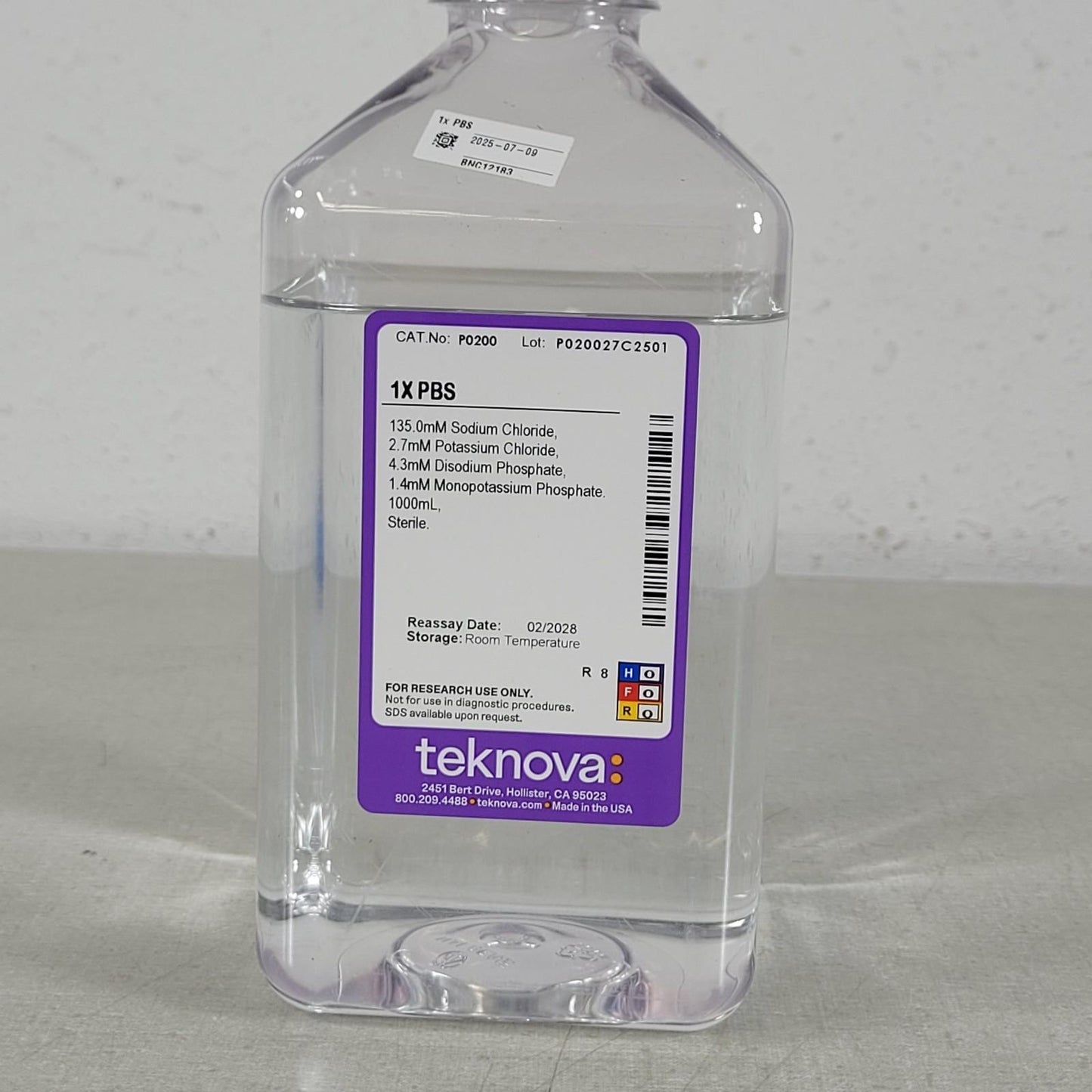 Teknova P0200 1X Phosphate-Buffered Saline PBS pH 7.4 Sterile 1000mL