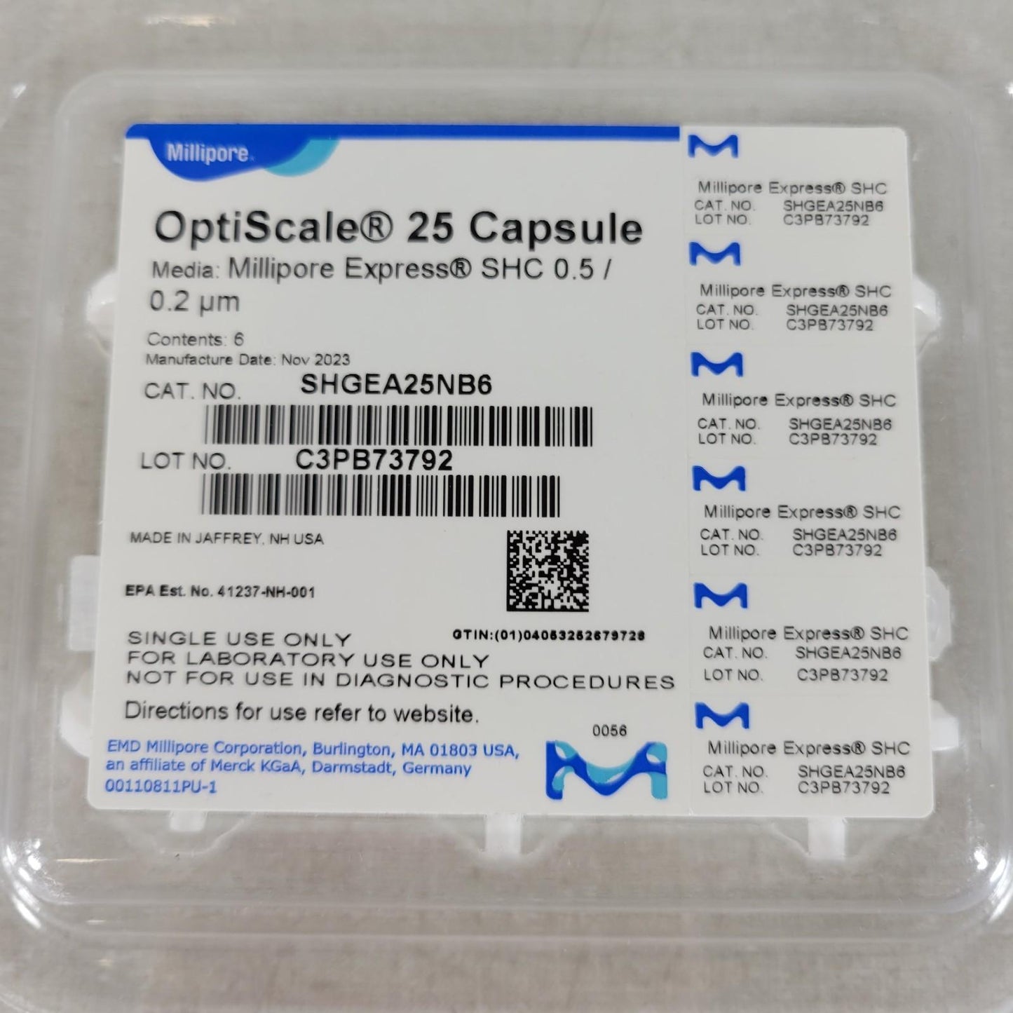 Millipore SHGEA25NB6 OptiScale 25 Express Capsule SHC 0.5/0.2 um - 6PK