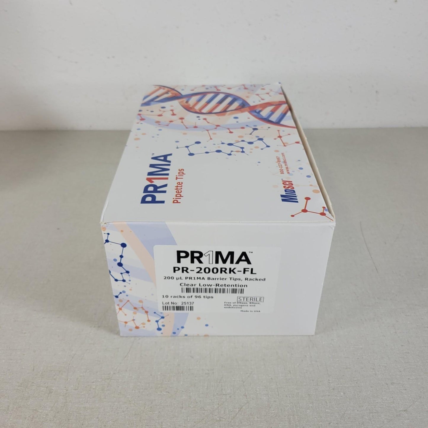 MidSci PR-200RK-FL Prima 200ul Barrier Tips Racked Clear Low Ret 10 Racks 96 Tip
