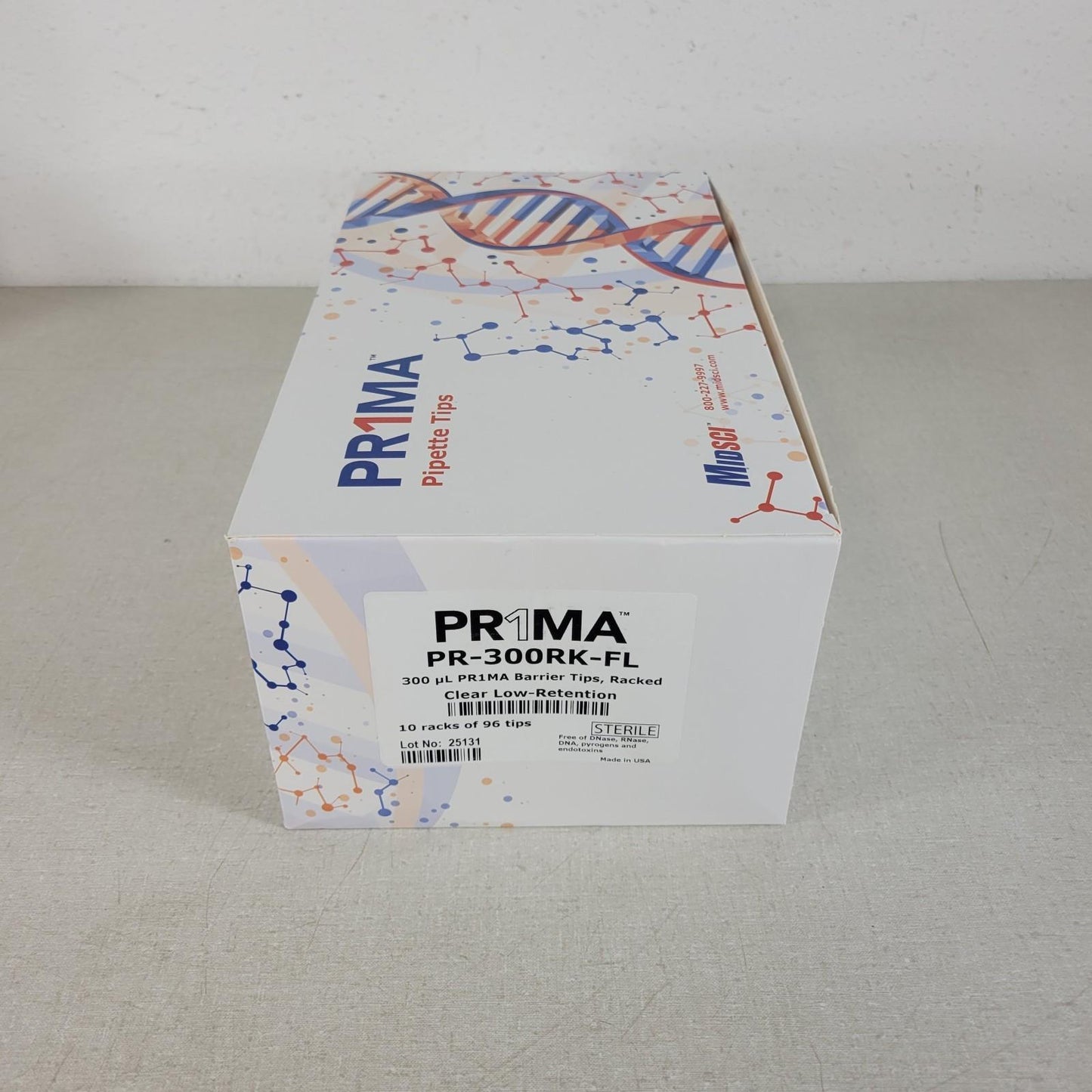 MidSci PR-300RK-FL Prima 300ul Barrier Tips Racked Clear Low Ret 10 Racks 96 Tip
