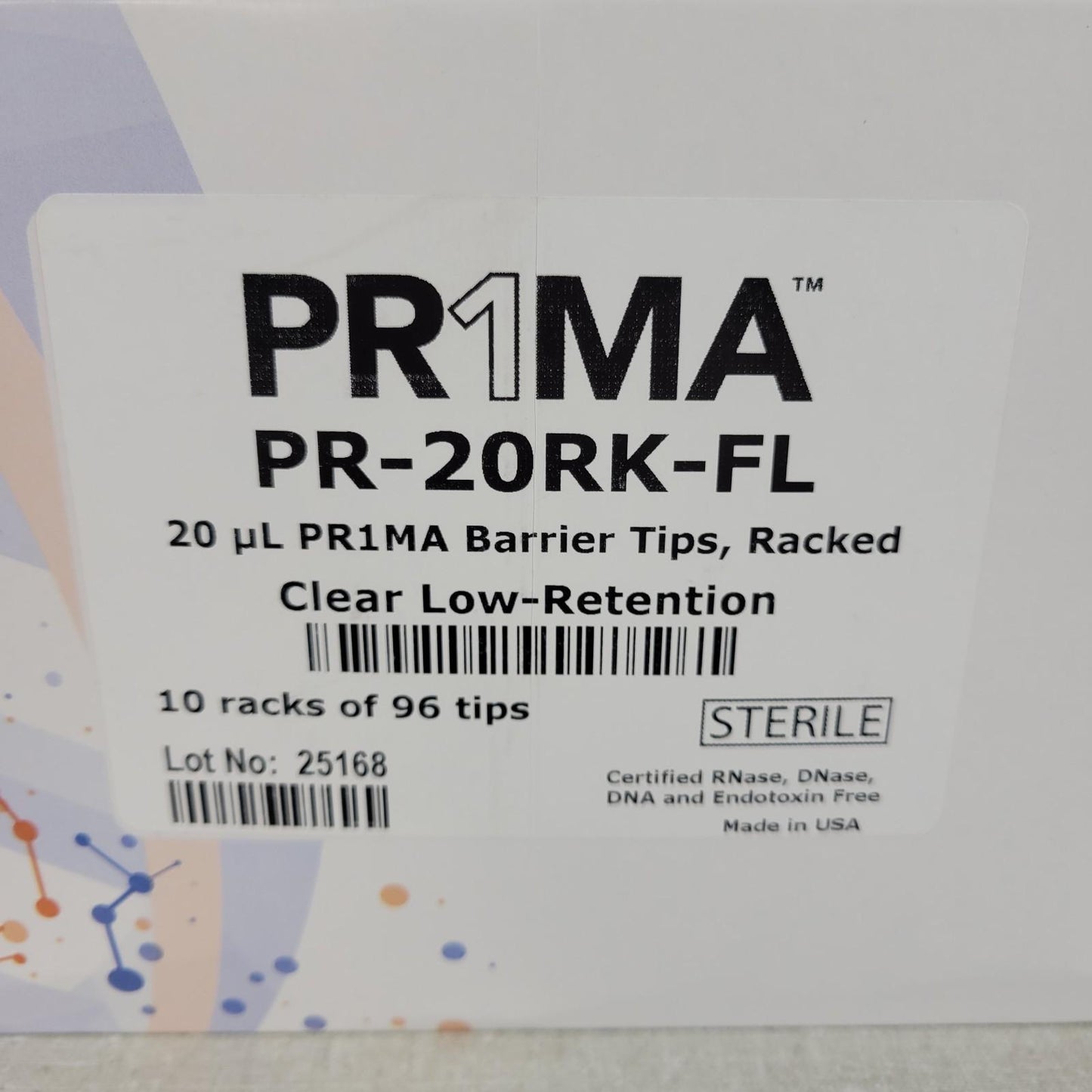 MidSci PR-20RK-FL Prima 20ul Barrier Tips Racked Clear Low Retn 10 Racks 96 Tips