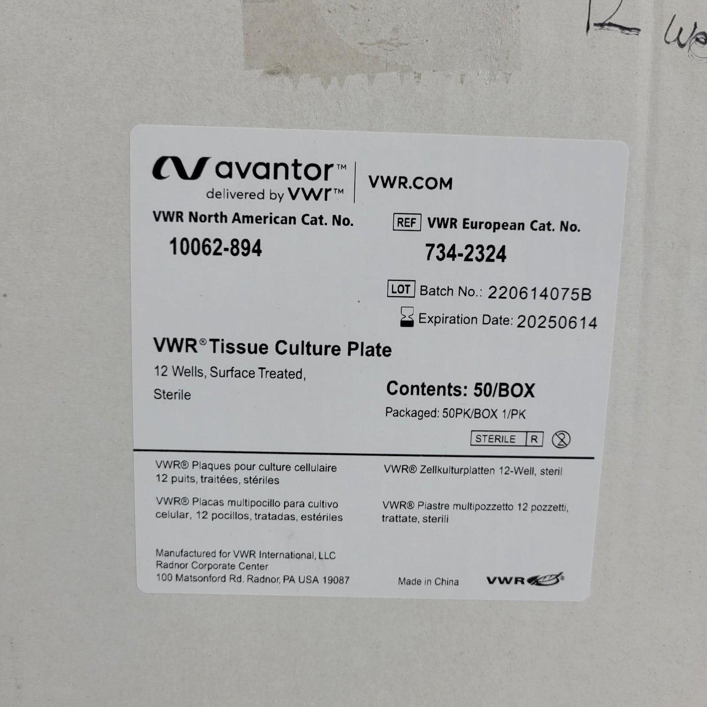 Case of 50 - Avantor 10062-894 VWR Tissue Culture Plate 12 Wells Surface Treated