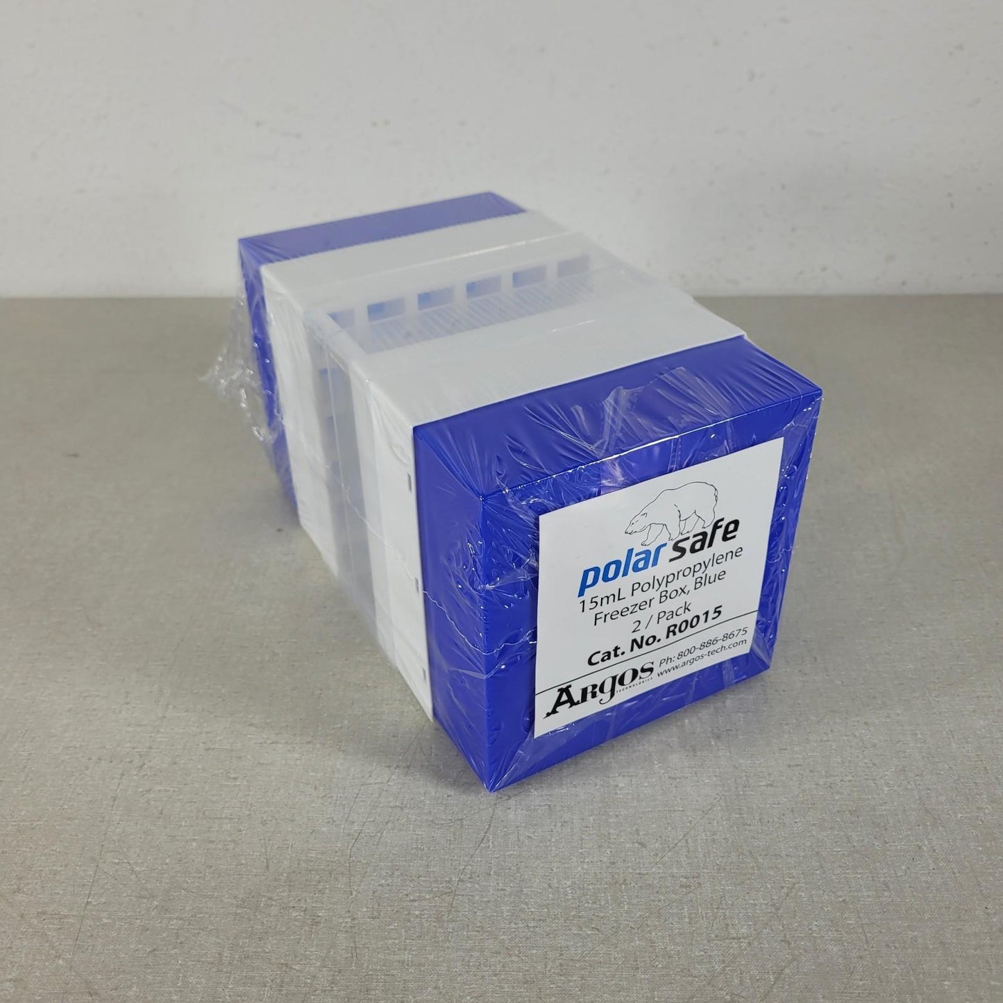 Argos Technologies R0015 Polar Safe 15mL Polypropylene Freezer Box, Blue 2/Pack
