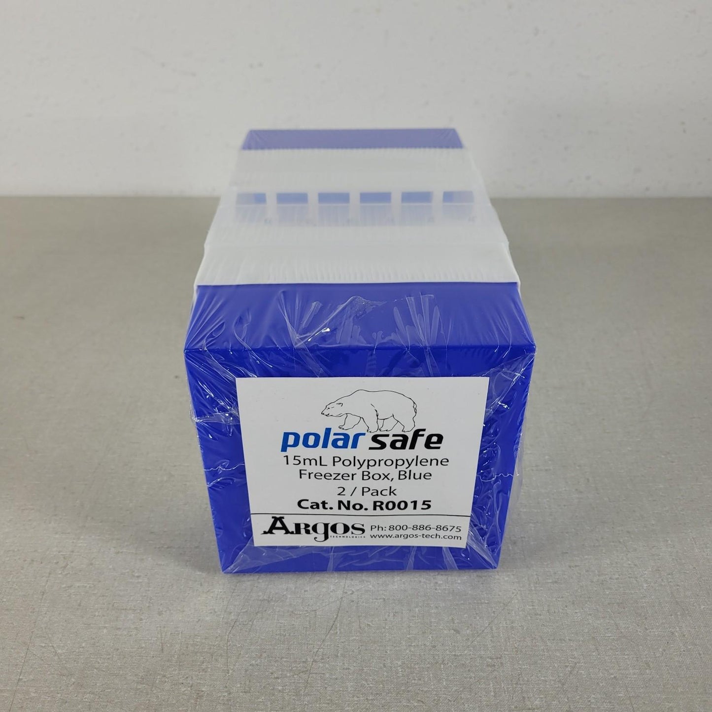 Argos Technologies R0015 Polar Safe 15mL Polypropylene Freezer Box, Blue 2/Pack