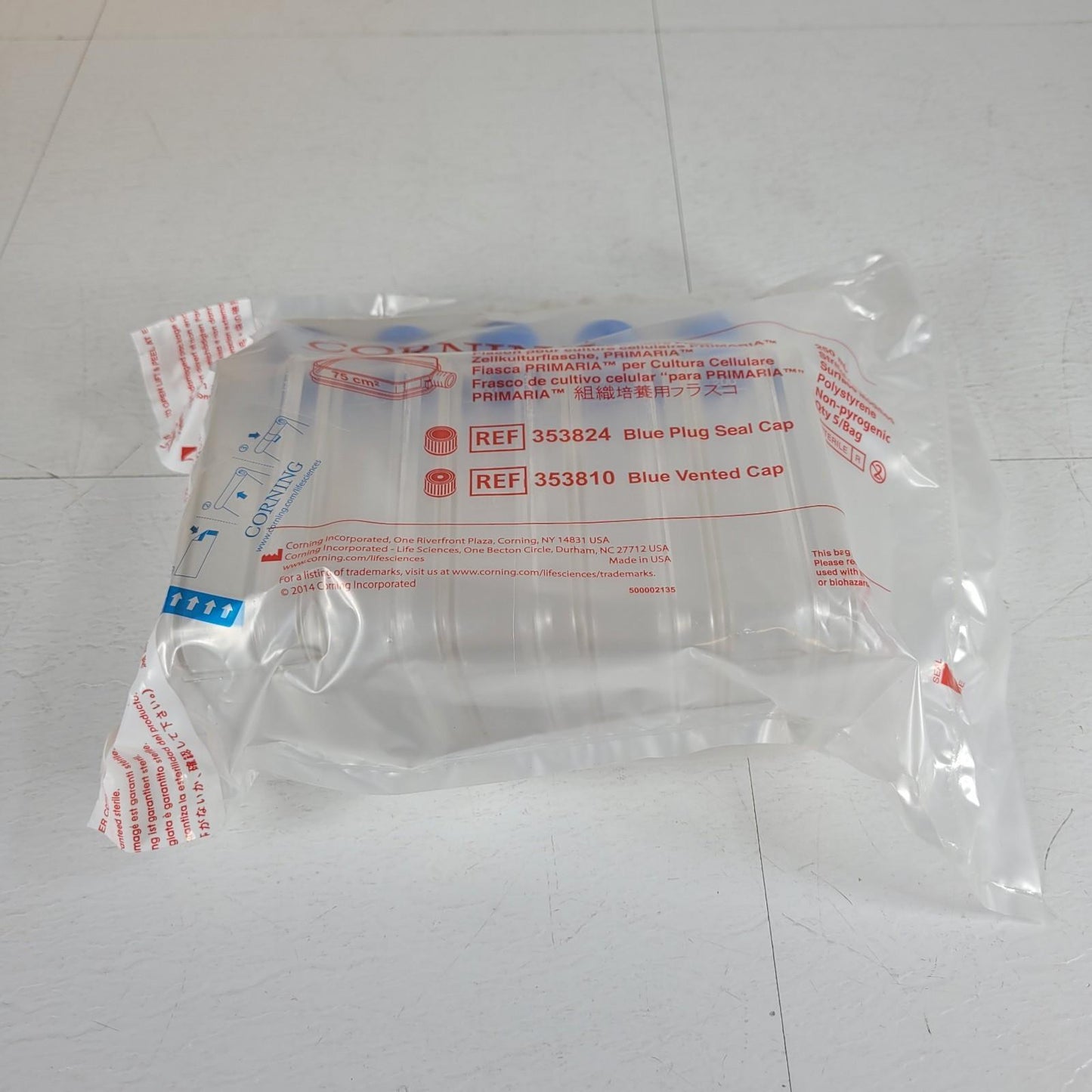 Corning 353810 Primaria Tissue Culture Flask 250mL 75cm² Straight Neck Blue Cap