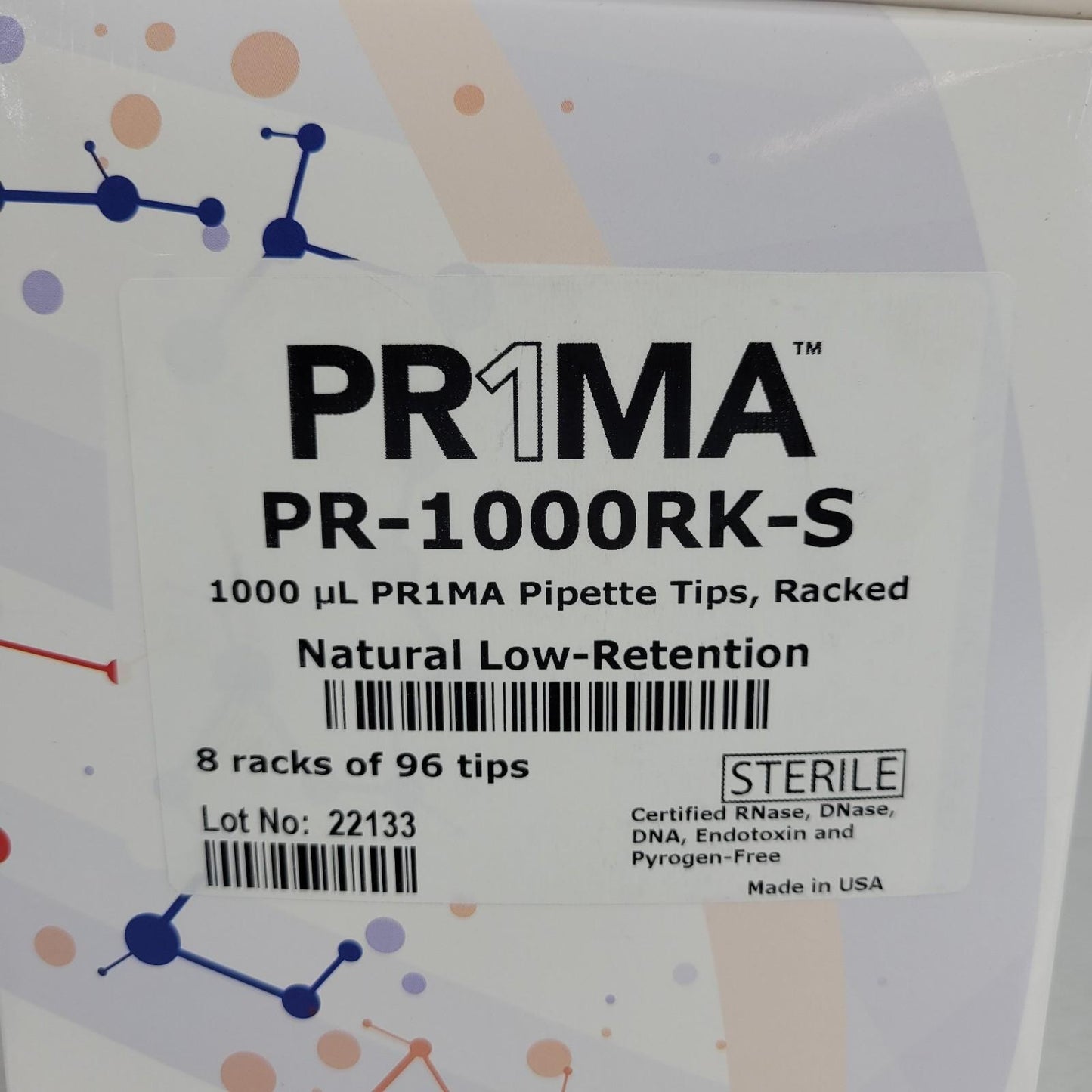 MidSci PR-1000RK-S Prima 1000uL Pipette Tips Racked Natural Low Retention PR1MA