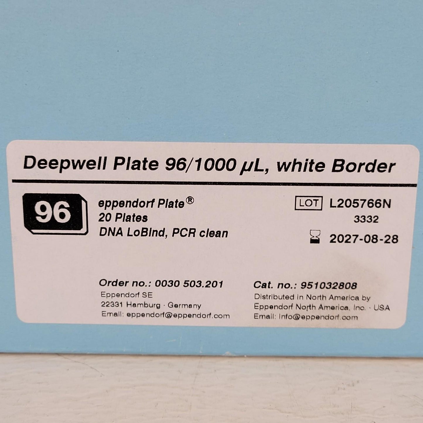 Eppendorf 951032808 Deepwell Plate 96/1000 𝜇L White Border DNA LoBind 8 Plates