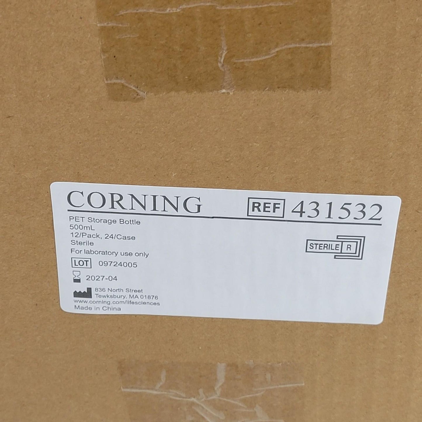 Corning 431532 PET Storage Bottle 500mL 45mm Screw Cap Graduated Sterile 12/Pk
