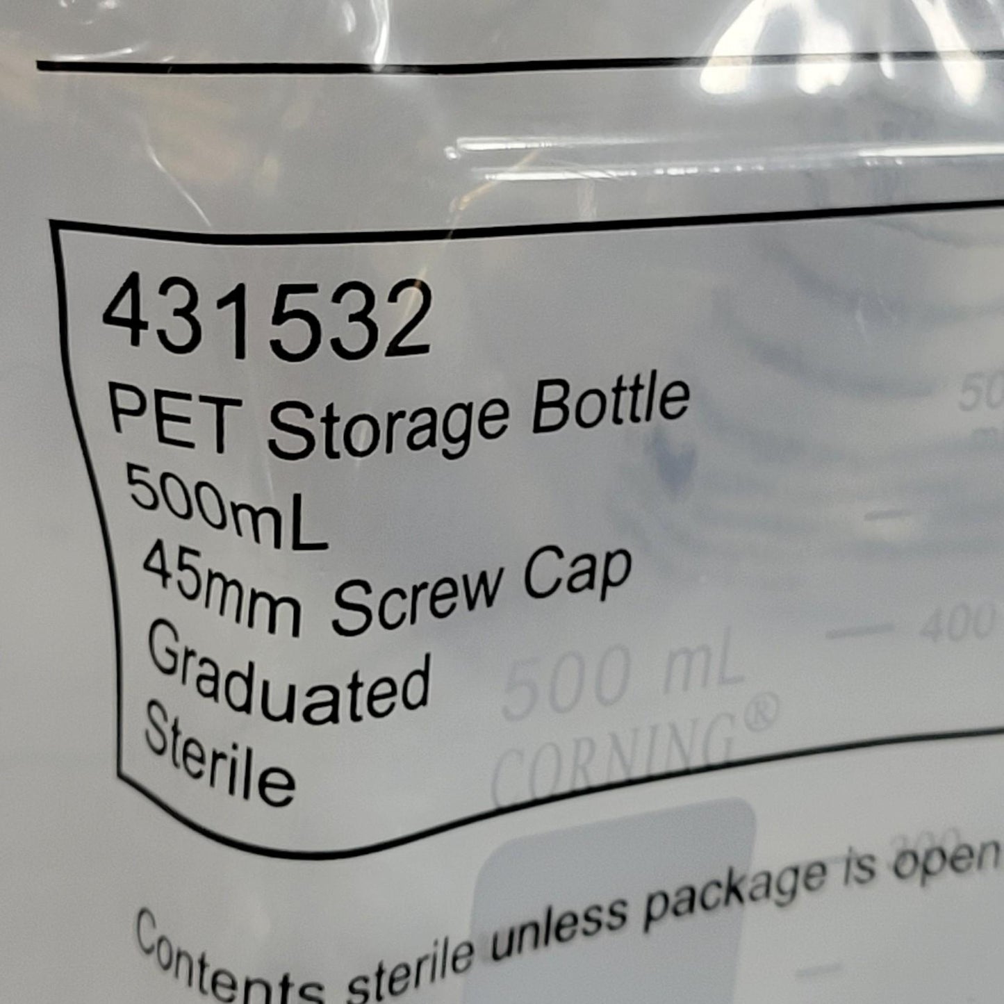 Lot of 8 Corning 431532 PET Storage Botte 500mL 45mm Screw Cap Graduated