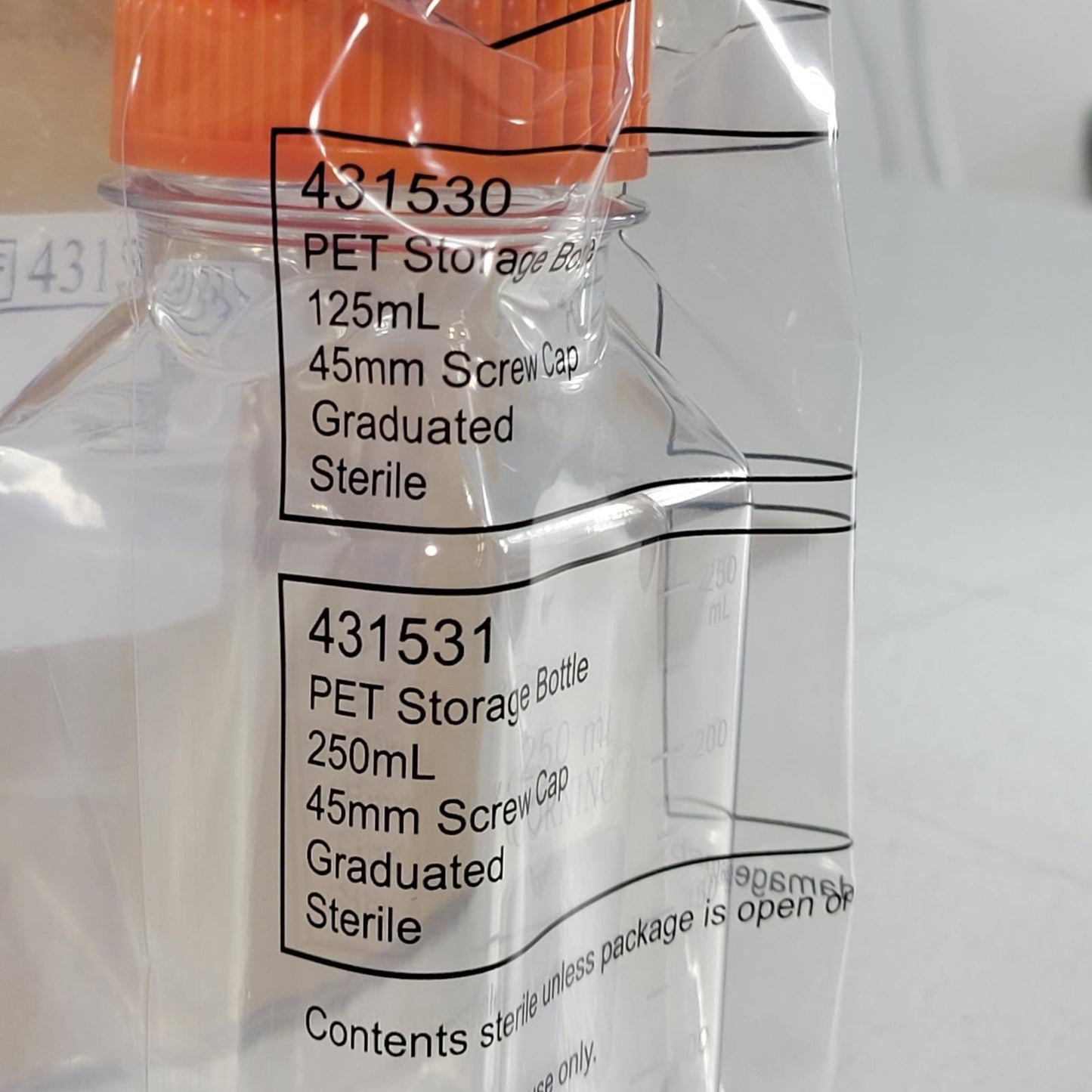 Corning 431531 PET Storage Bottle 250mL 45mm Screw Cap Graduated 12/Pack