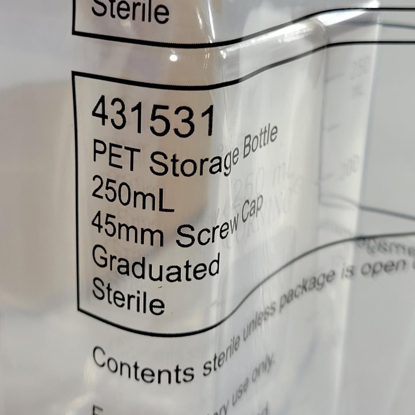 Corning 431531 PET Storage Bottle 250mL 45mm Screw Cap Graduated 12/Pack