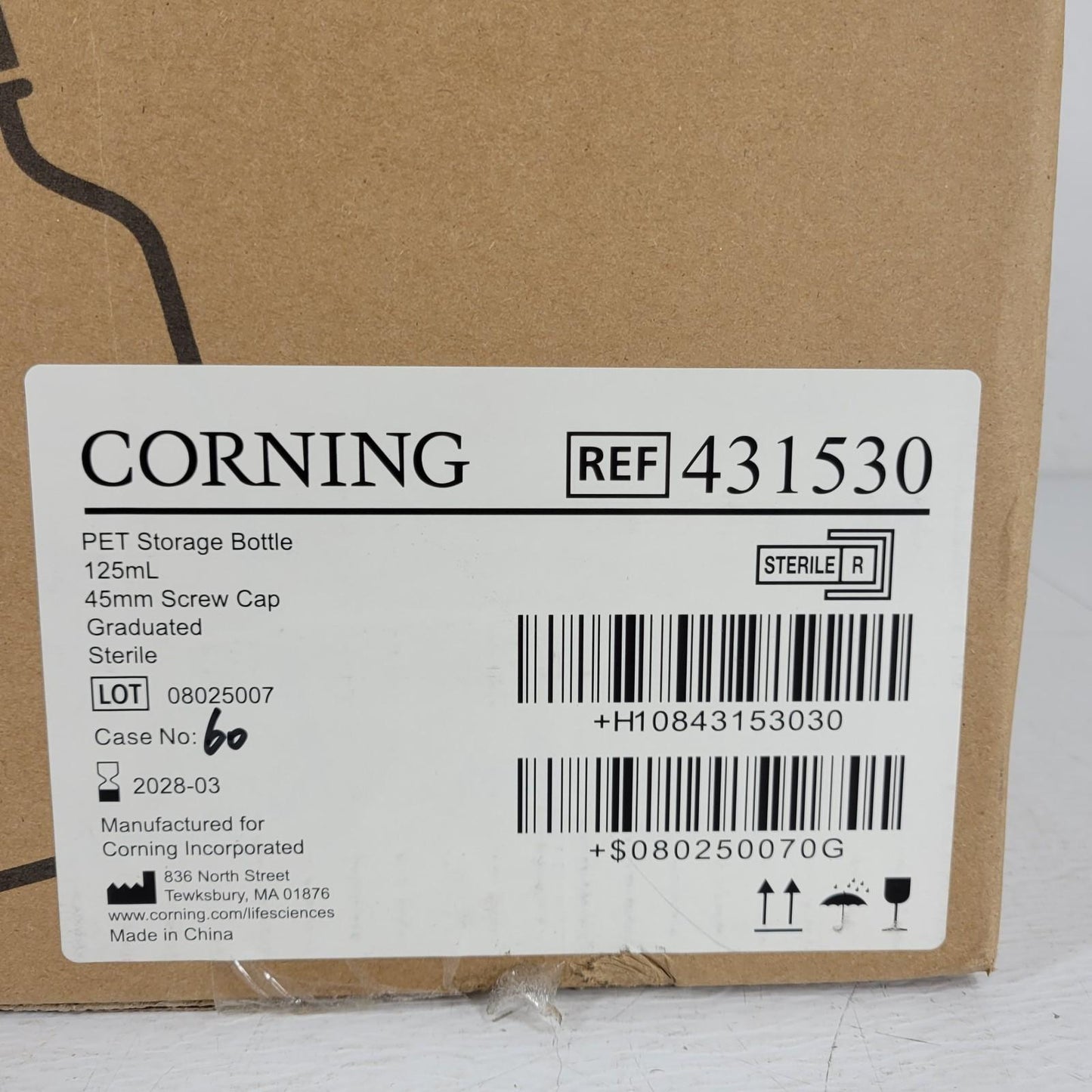 24/Case Corning 431530 PET Storage Bottle 125mL 45mm Screw Cap Graduated