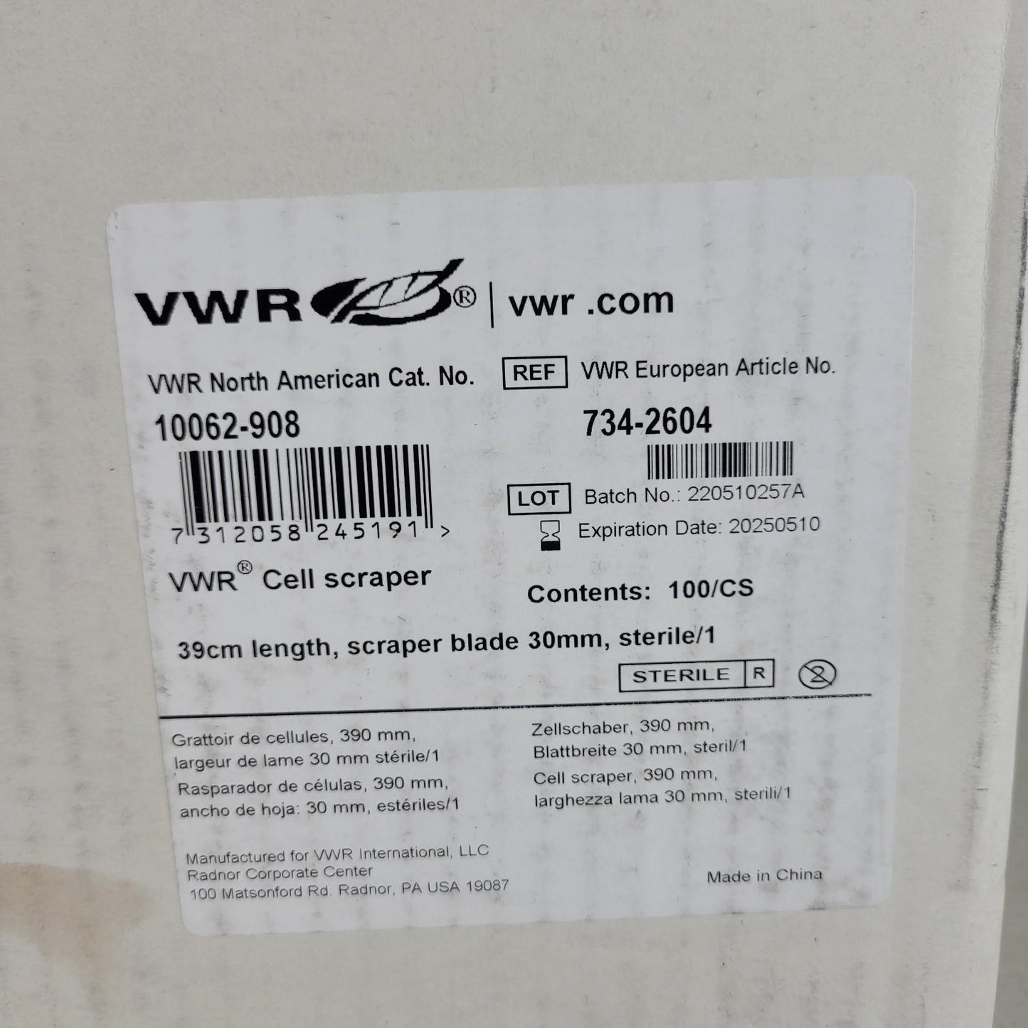 VWR 10062-908 Cell Scraper 39cm Length Scraper Blade 30mm Case of 100