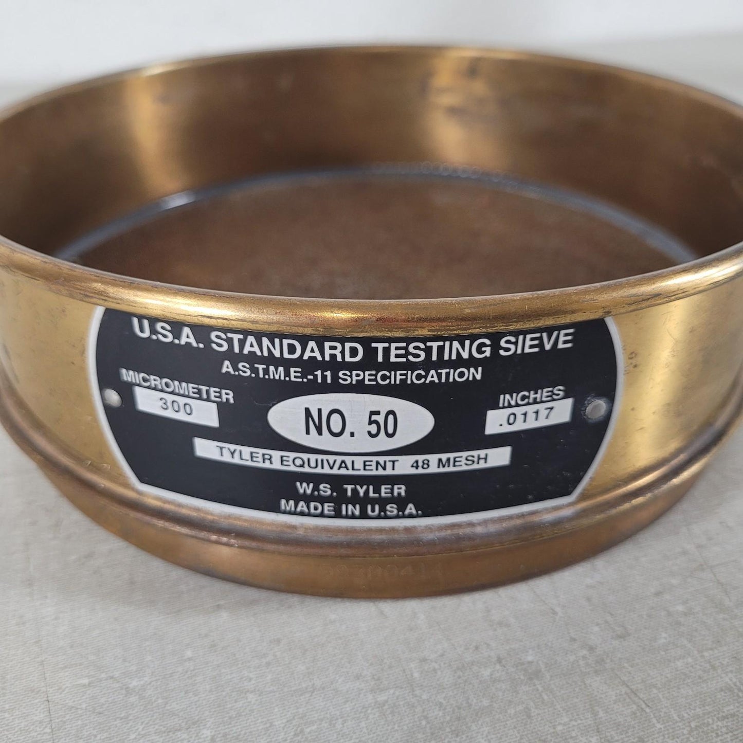 W.S. Tyler Standard Testing Sieve ASTME-11 8" Diameter NO. 50 300 Micrometer