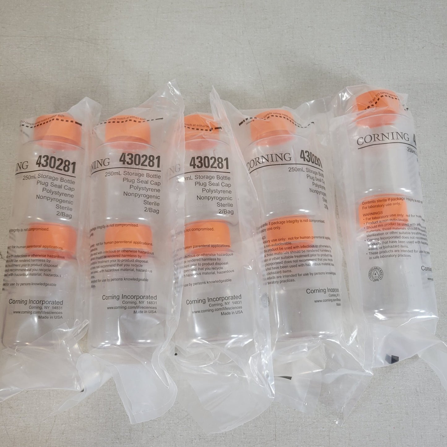 Lot Of 10 Corning 430281 250mL Storage Bottle Plug Seal Cap Polystyrene