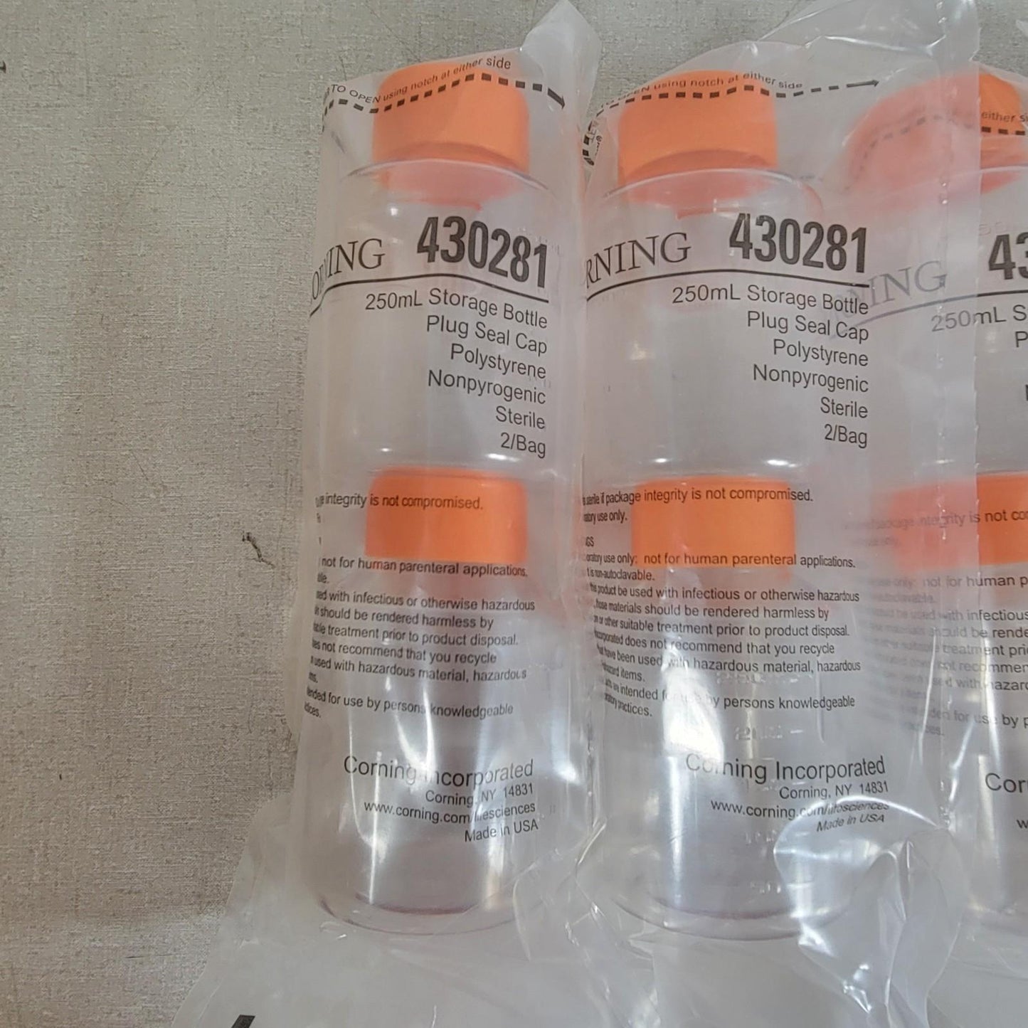 Lot Of 10 Corning 430281 250mL Storage Bottle Plug Seal Cap Polystyrene