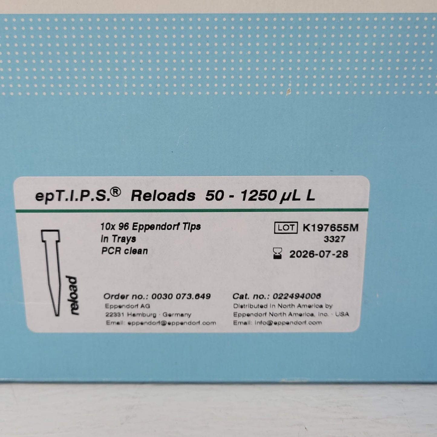 Eppendorf 022494006 epT.I.P.S. Reloads 50-1250µL 8 X 96 Tips PCR Clean