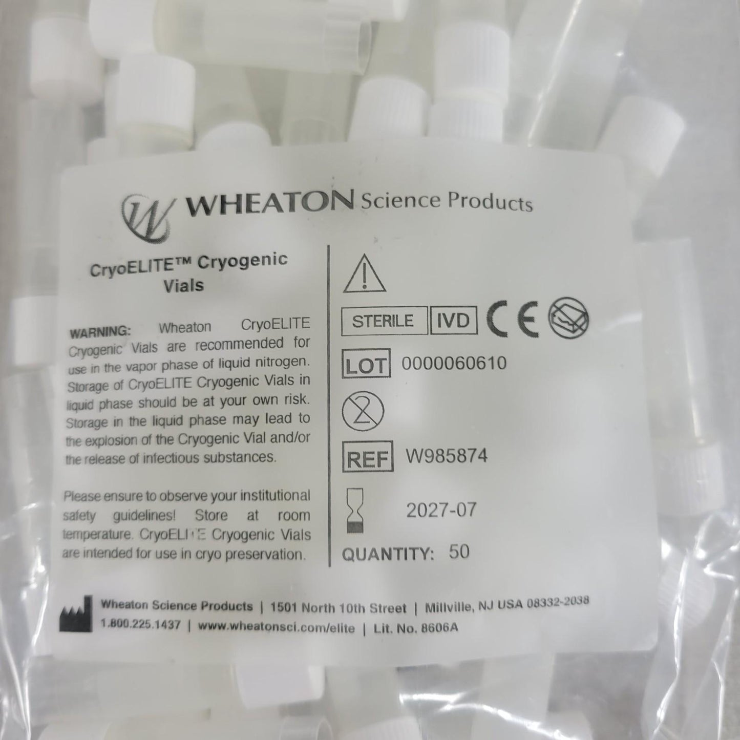 Wheaton W985874 CryoELITE Cryogenic Vials Freestanding External Thread 400 Ct