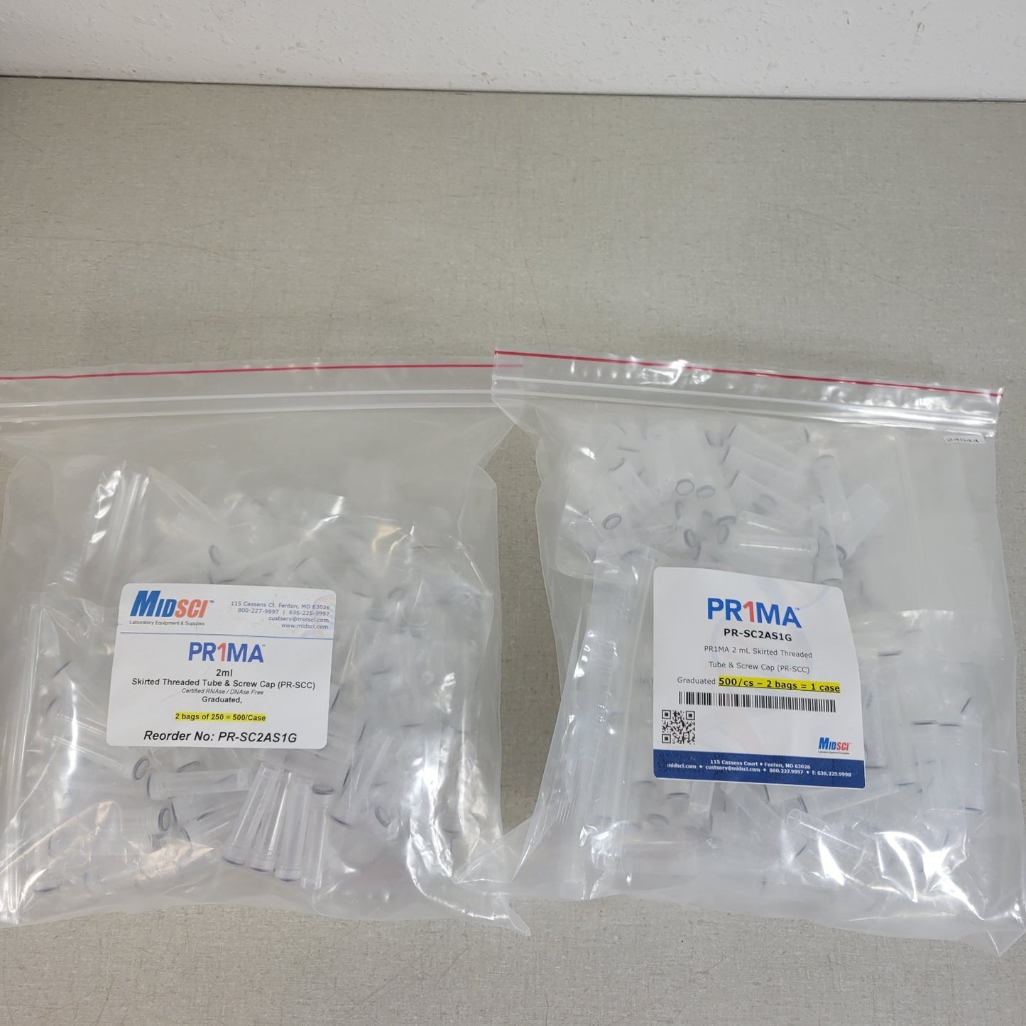MIDSCI Pr1ma PR-SC2AS1G 2mL Skirted Threaded Tube & Screw Cap Graduated 500/cs