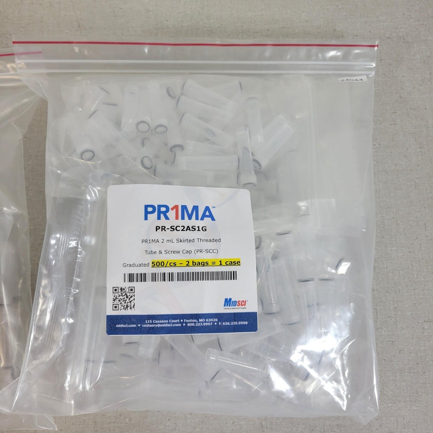 MIDSCI Pr1ma PR-SC2AS1G 2mL Skirted Threaded Tube & Screw Cap Graduated 500/cs