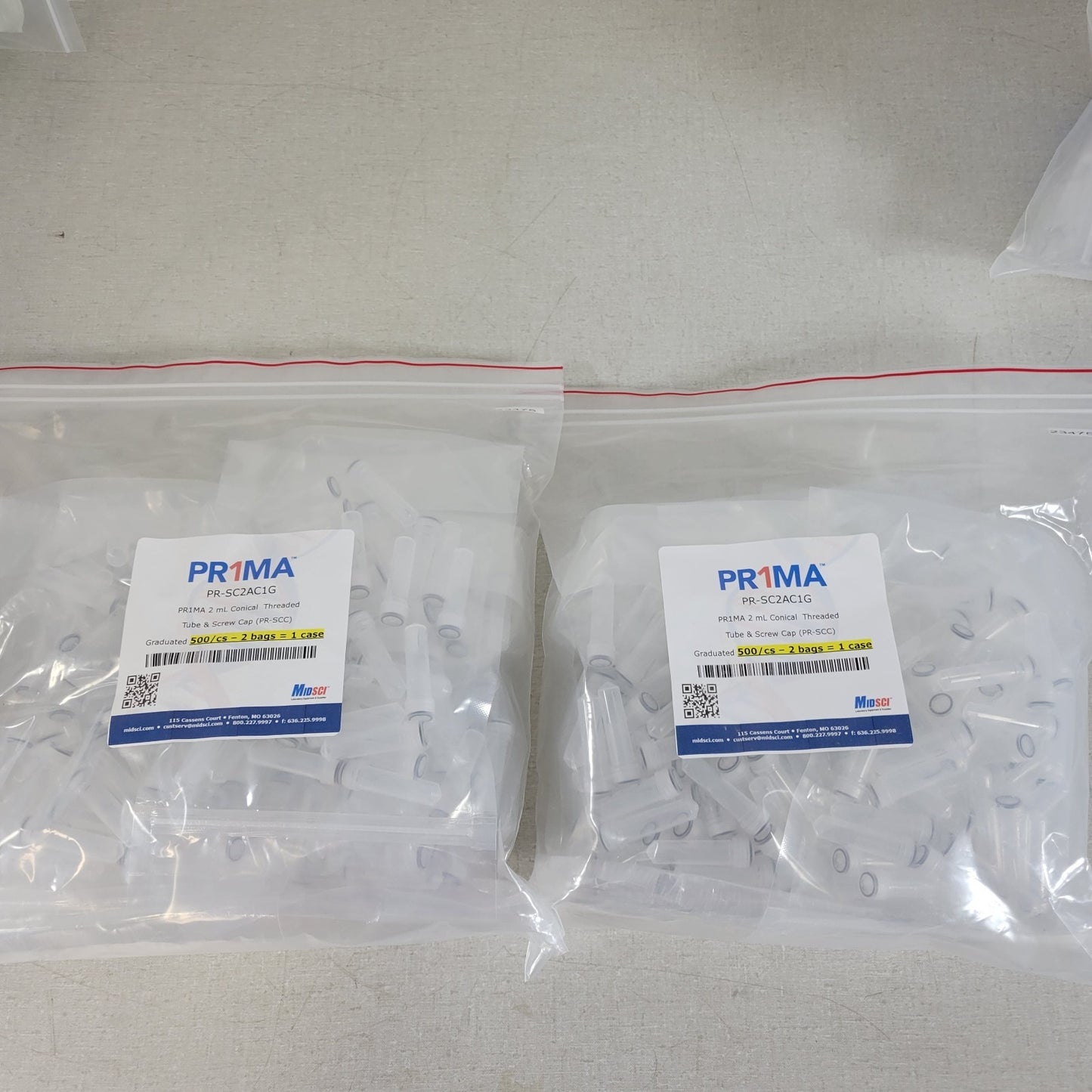 MIDSCI Pr1ma PR-SC2AC1G 2mL Conical Threaded Tube & Screw Cap 500/cs