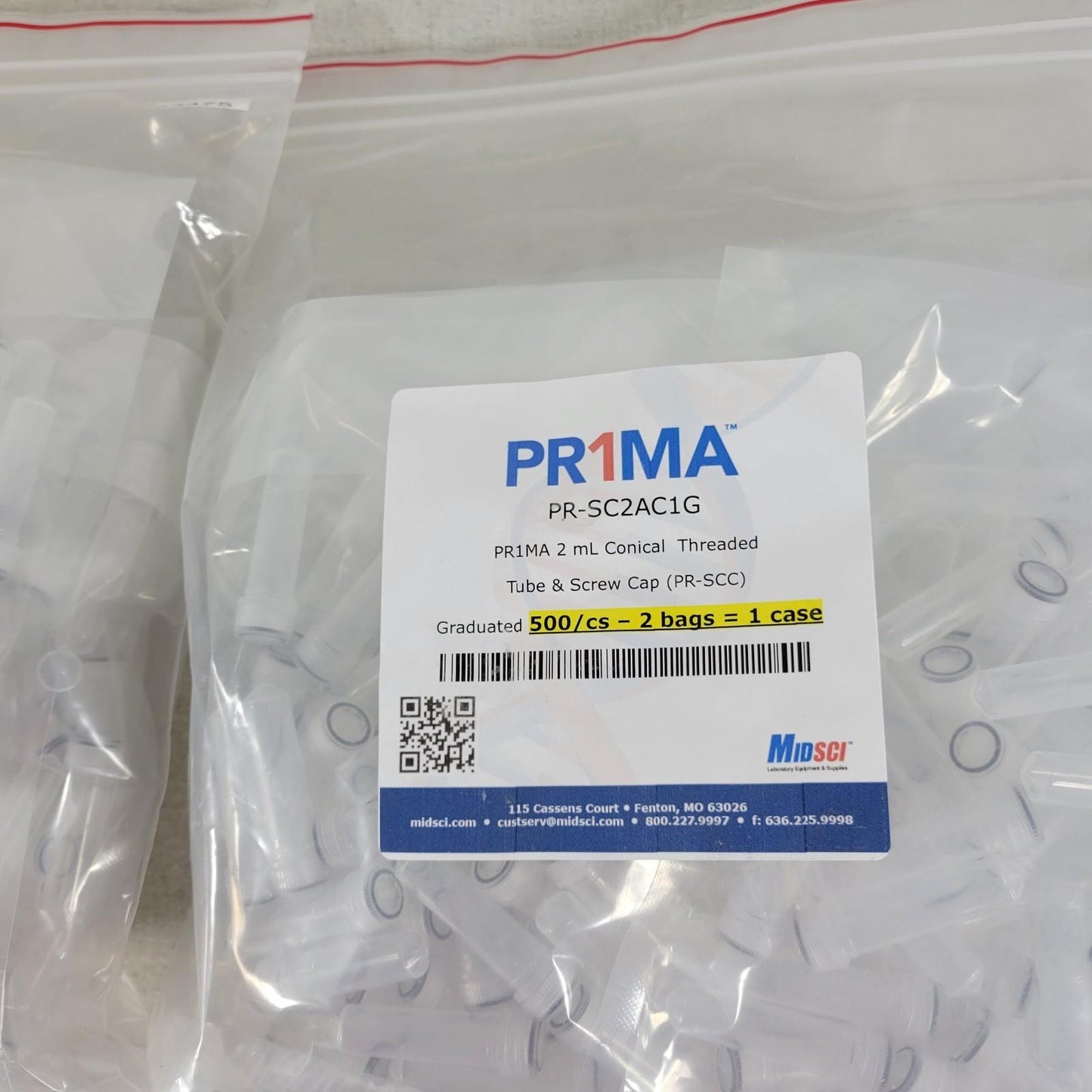 MIDSCI Pr1ma PR-SC2AC1G 2mL Conical Threaded Tube & Screw Cap 500/cs