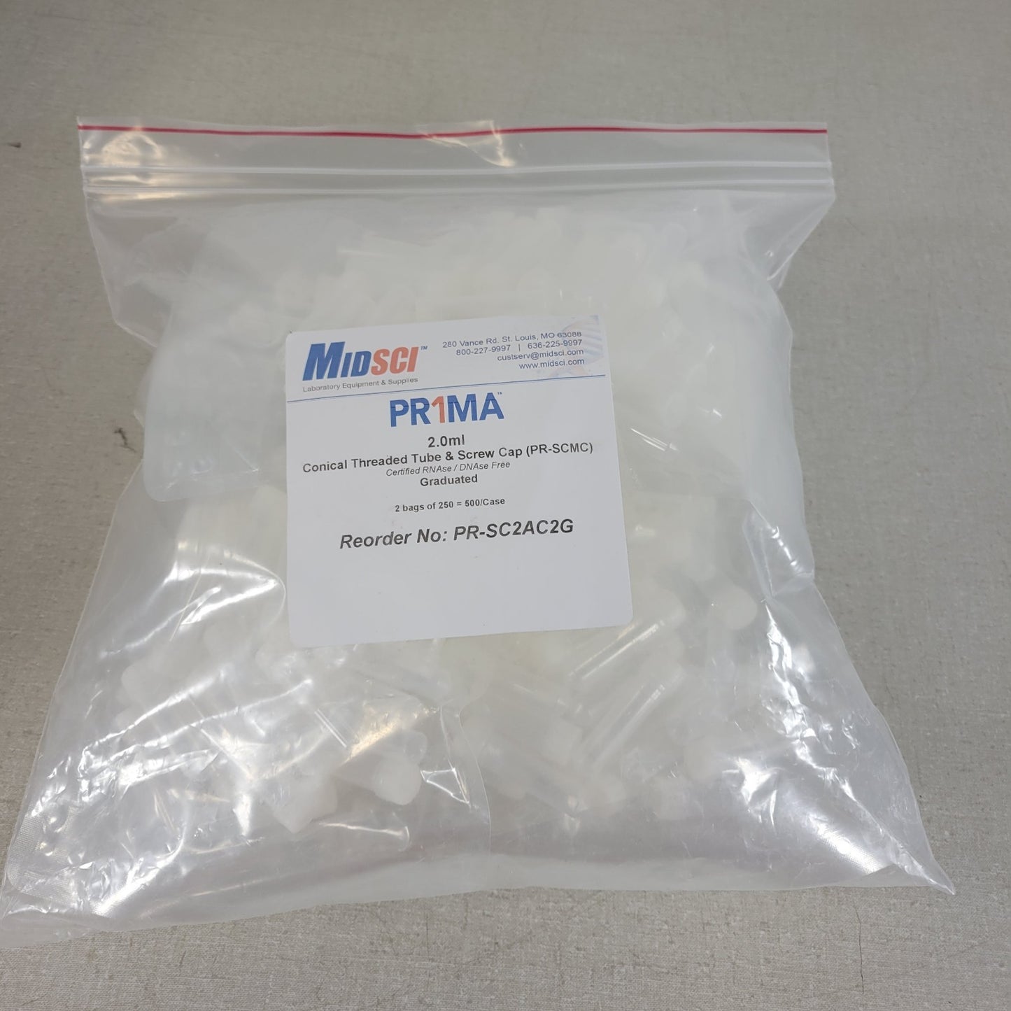 MIDSCI Pr1ma PR-SC2AC2G Conical Threaded Tube & Screw Cap Graduated 300 Ct