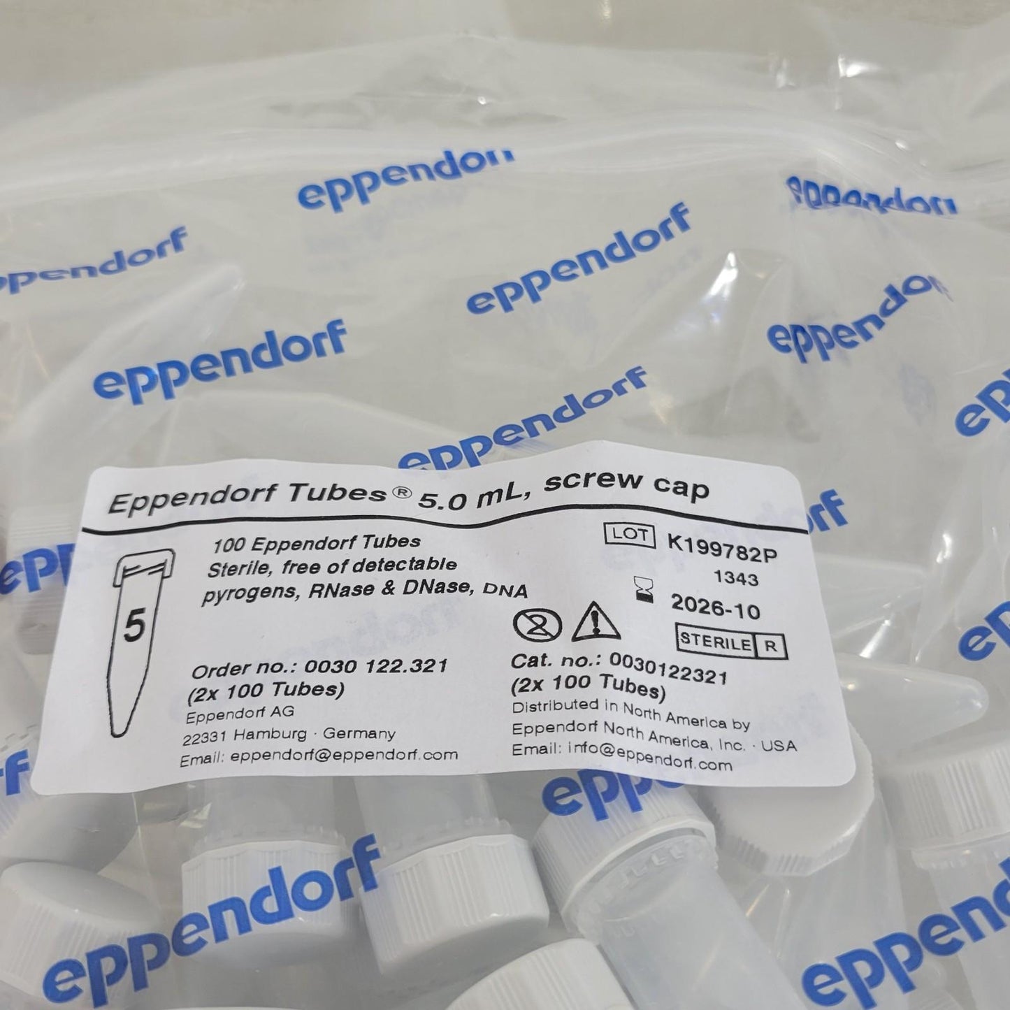 Eppendorf 0030122321 5.0mL Tubes Screw Cap 200 Count