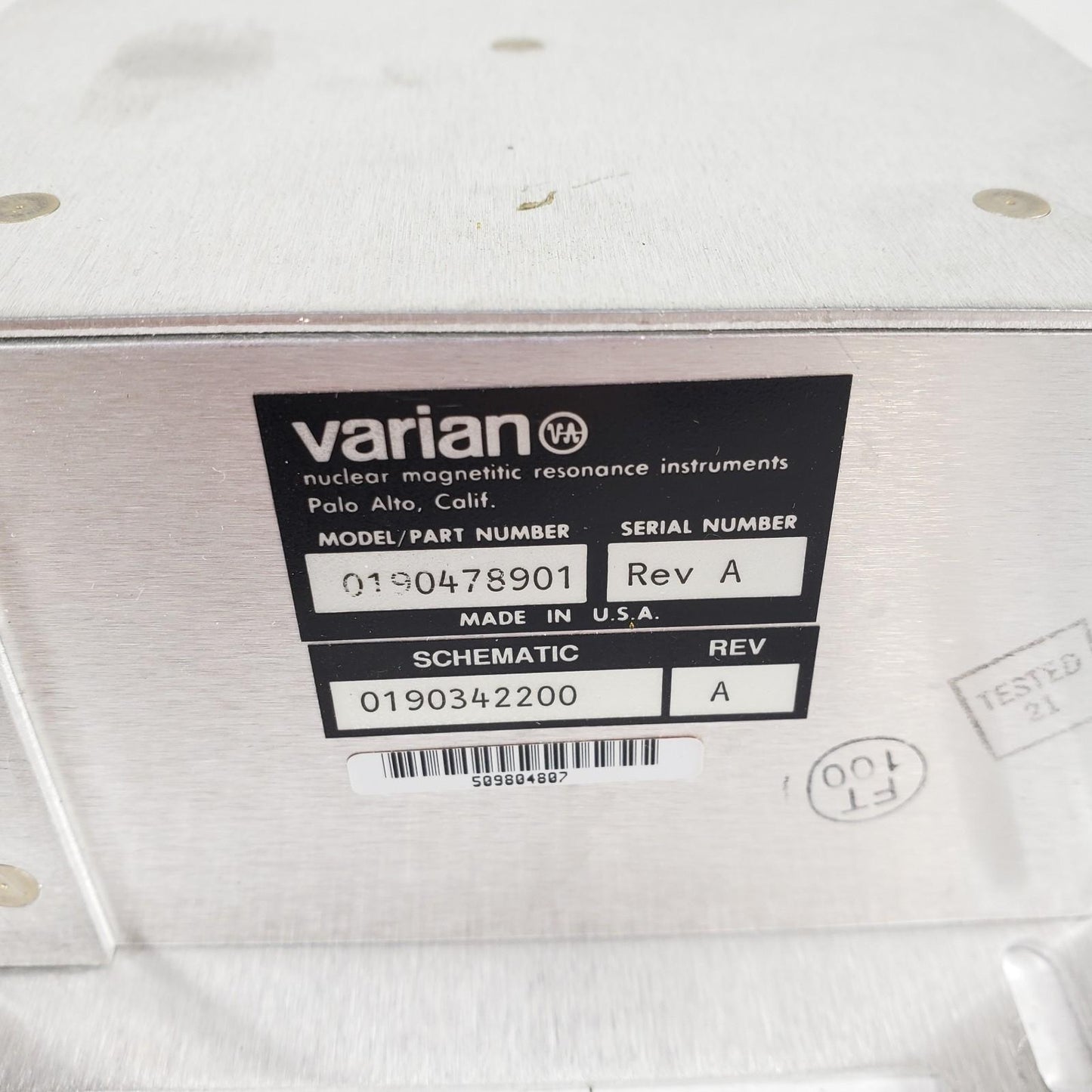 Varian Unity Inova NMR 0190478901-A RF Splitter Box, Schematic 0190342200 Rev A